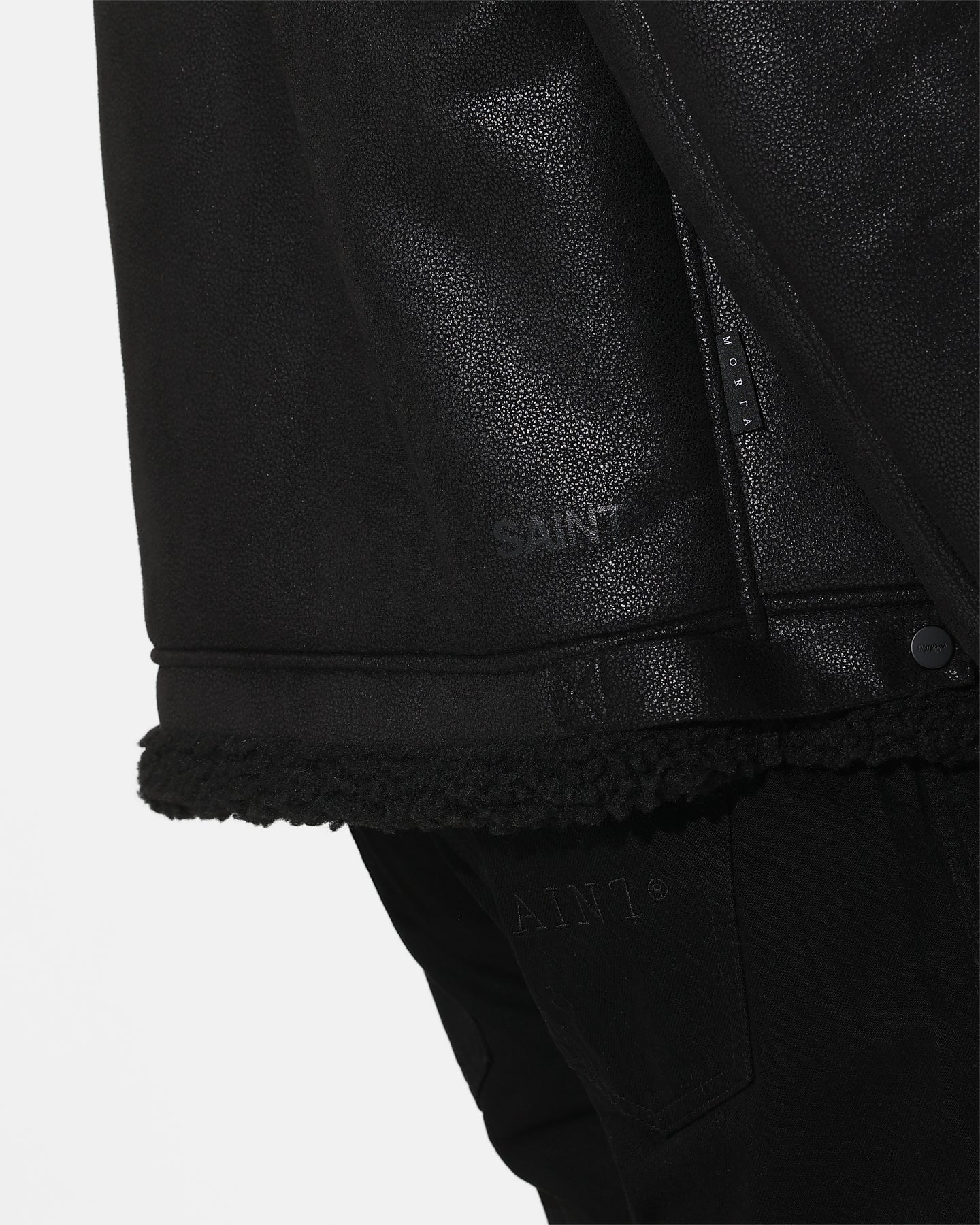 Saint Morta Shearling Oversized Jacket Black - Image 8