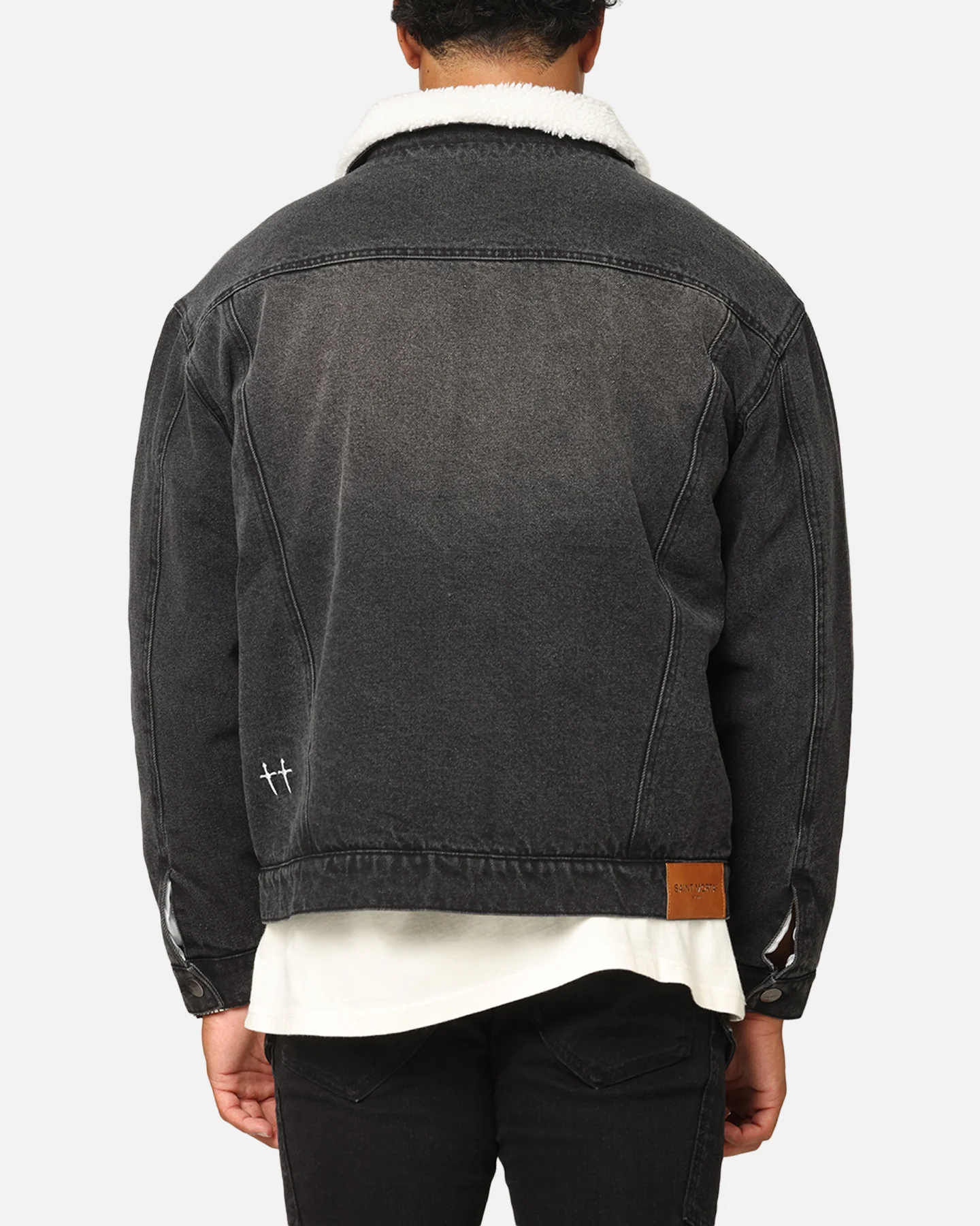 Saint Morta Sherpa Boxy Denim Jacket Black Shadow - Image 3