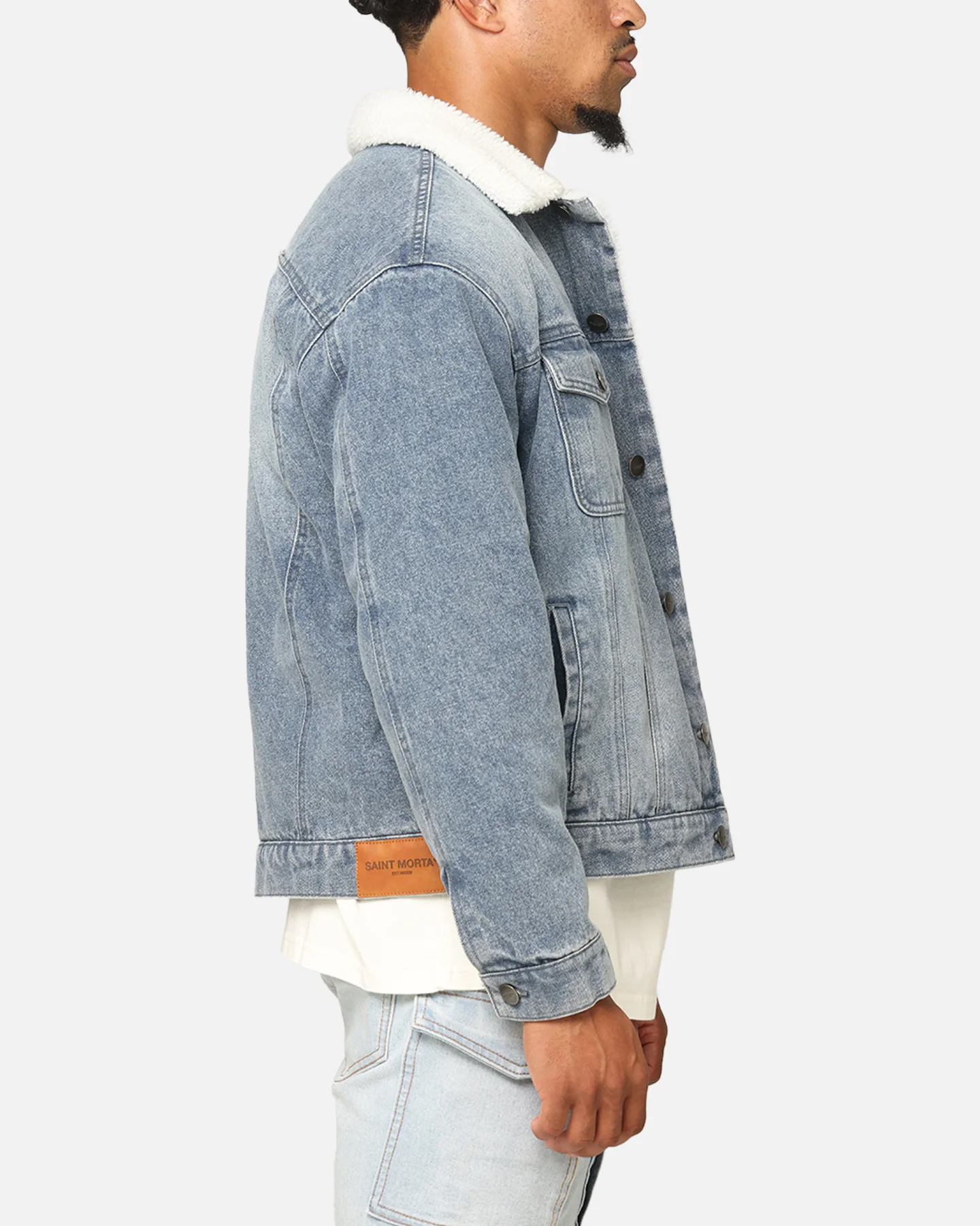 Saint Morta Sherpa Boxy Denim Jacket Dirty Denim - Image 4