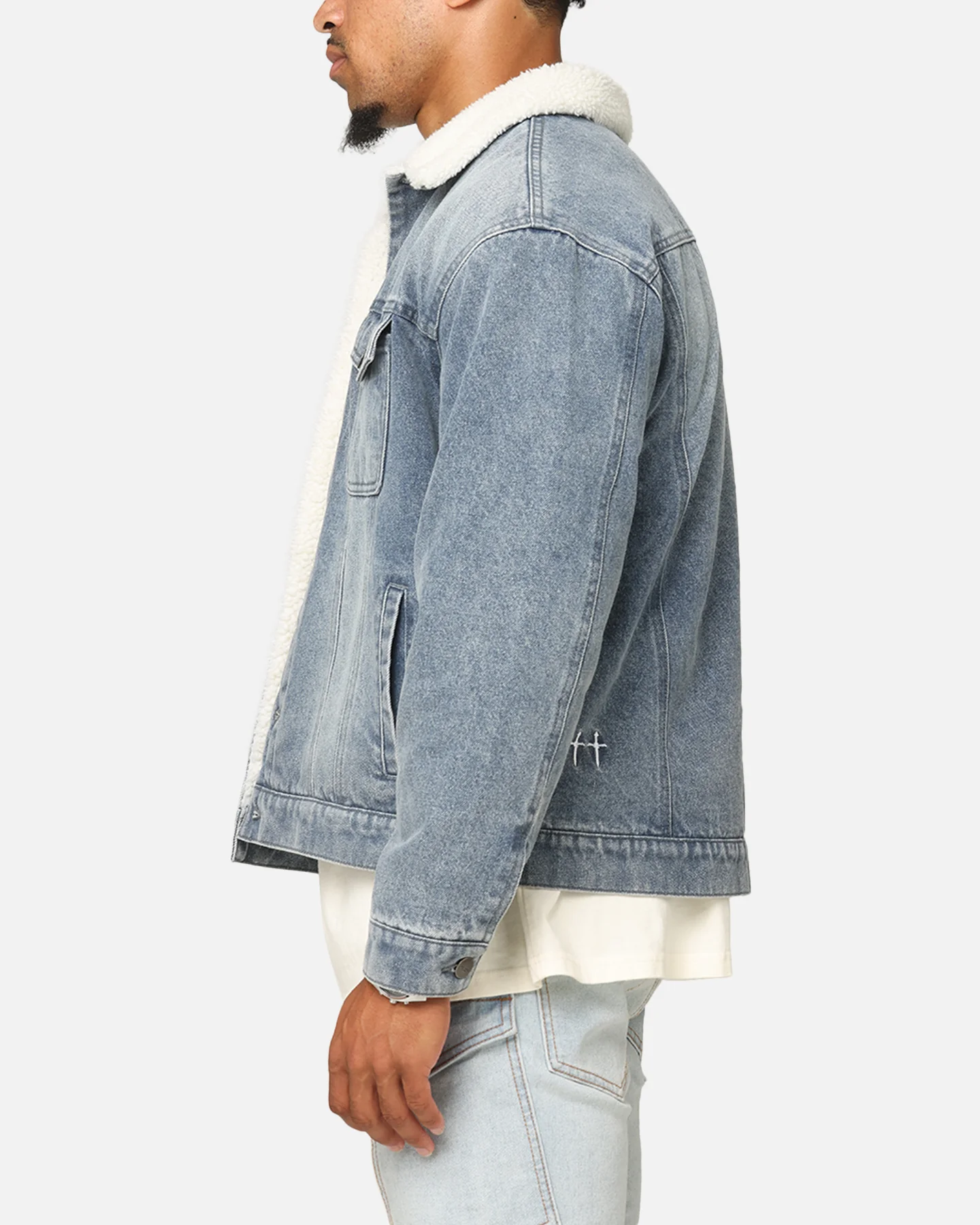 Saint Morta Sherpa Boxy Denim Jacket Dirty Denim - Image 5