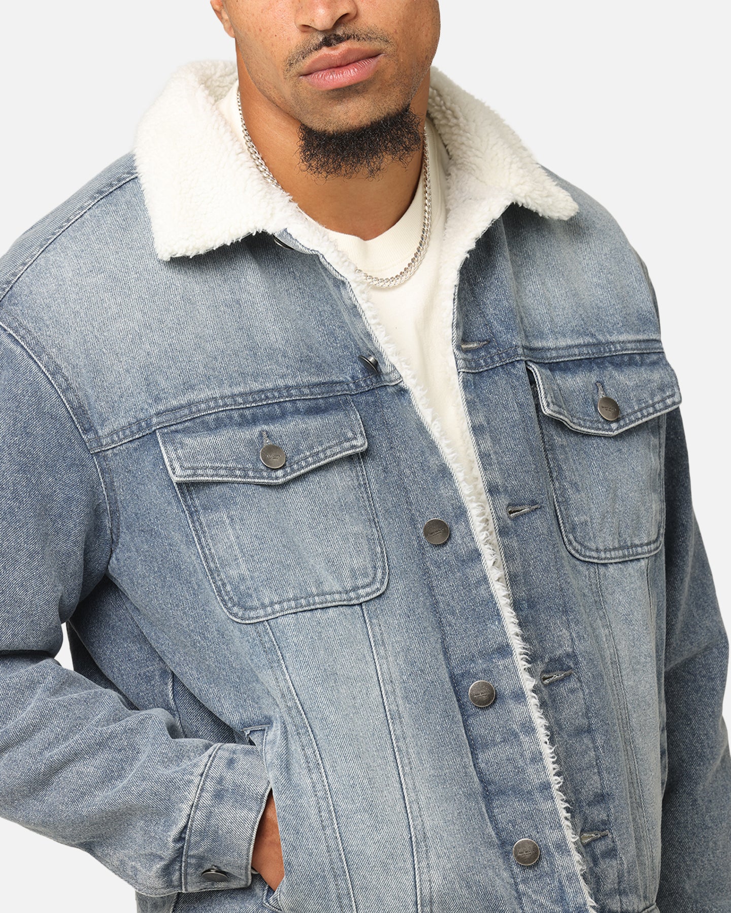 Saint Morta Sherpa Boxy Denim Jacket Dirty Denim - Image 6