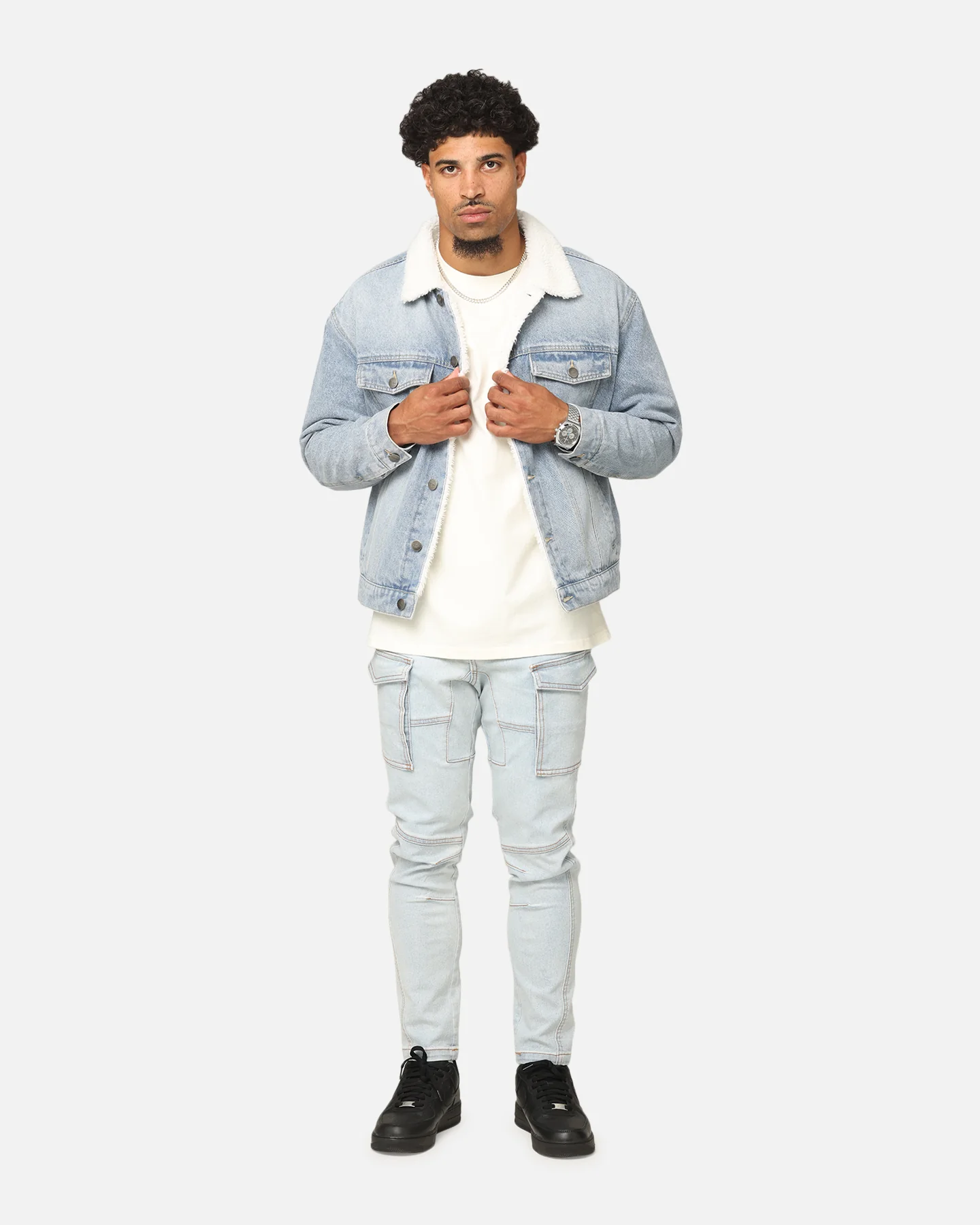 Saint Morta Sherpa Boxy Denim Jacket Superwash Blue - Image 2