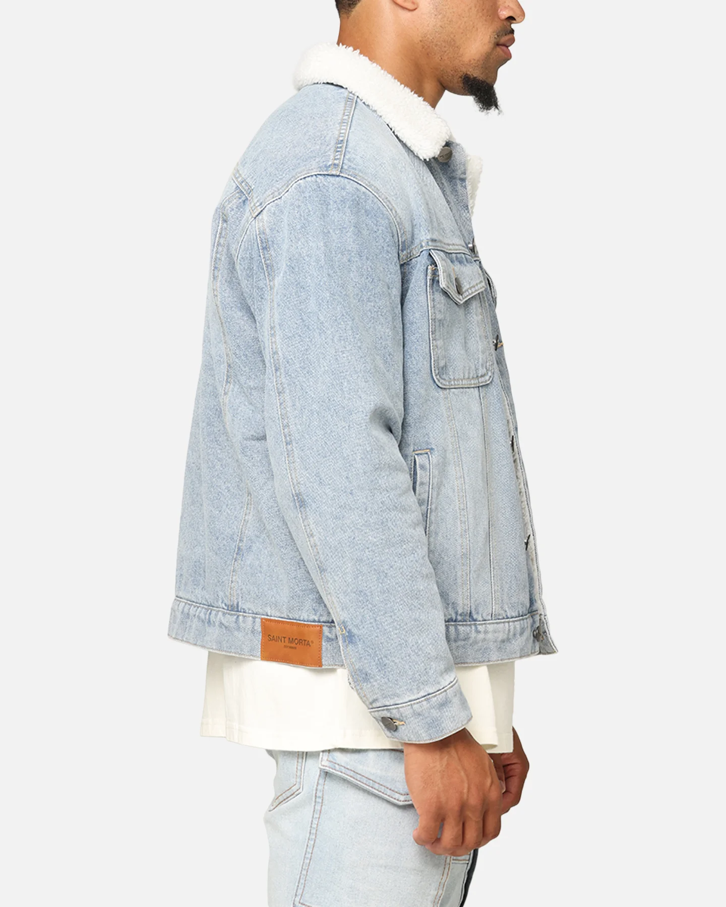 Saint Morta Sherpa Boxy Denim Jacket Superwash Blue - Image 4