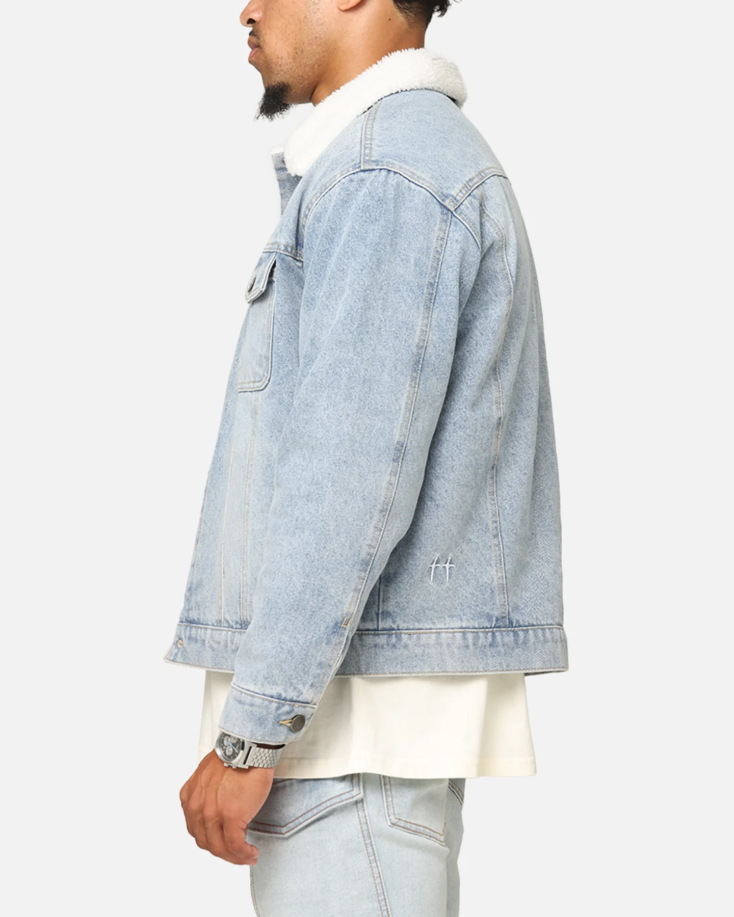 Saint Morta Sherpa Boxy Denim Jacket Superwash Blue - Image 5