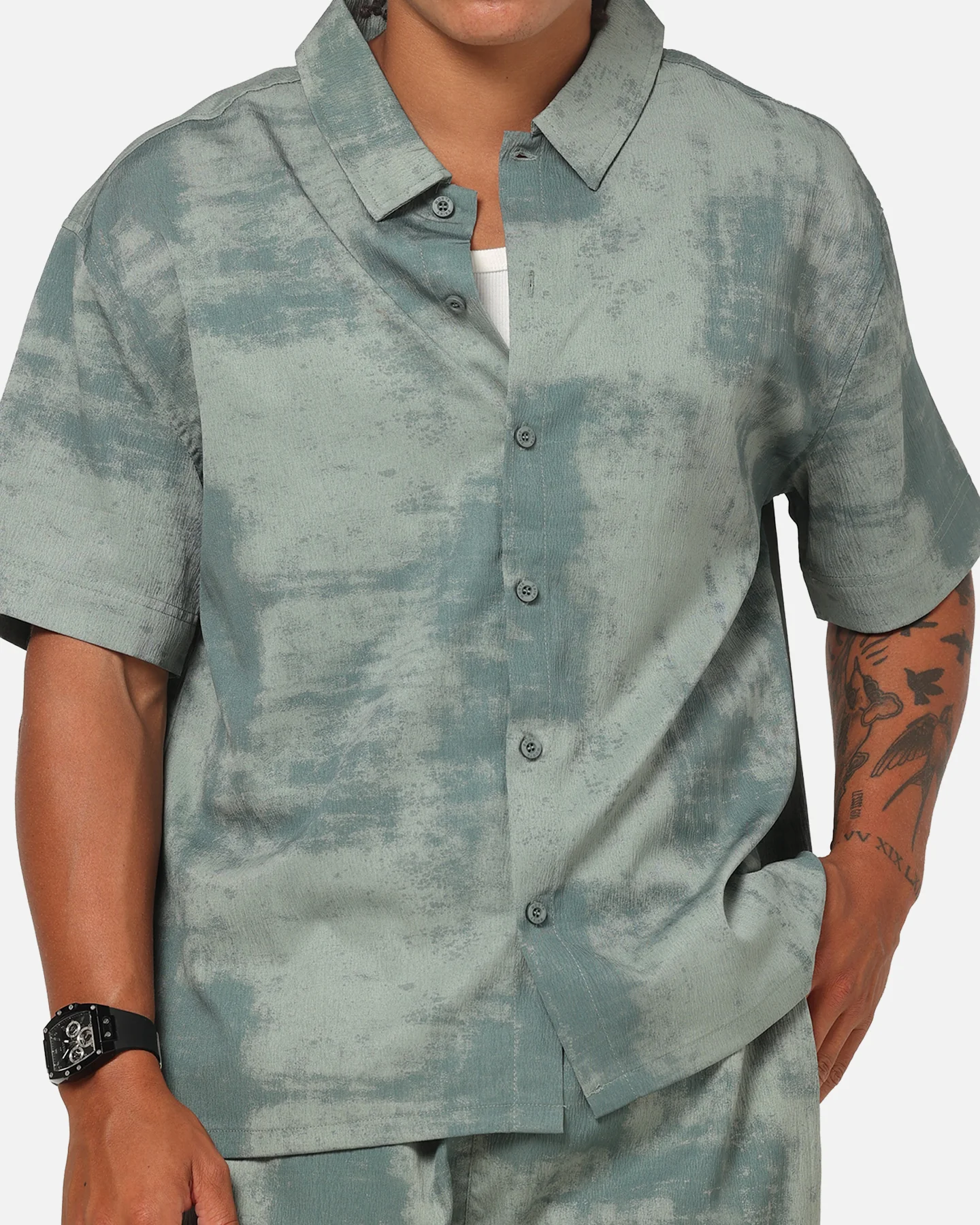 Saint Morta Solis Textured Button Up Shirt Petrol Green - Image 6