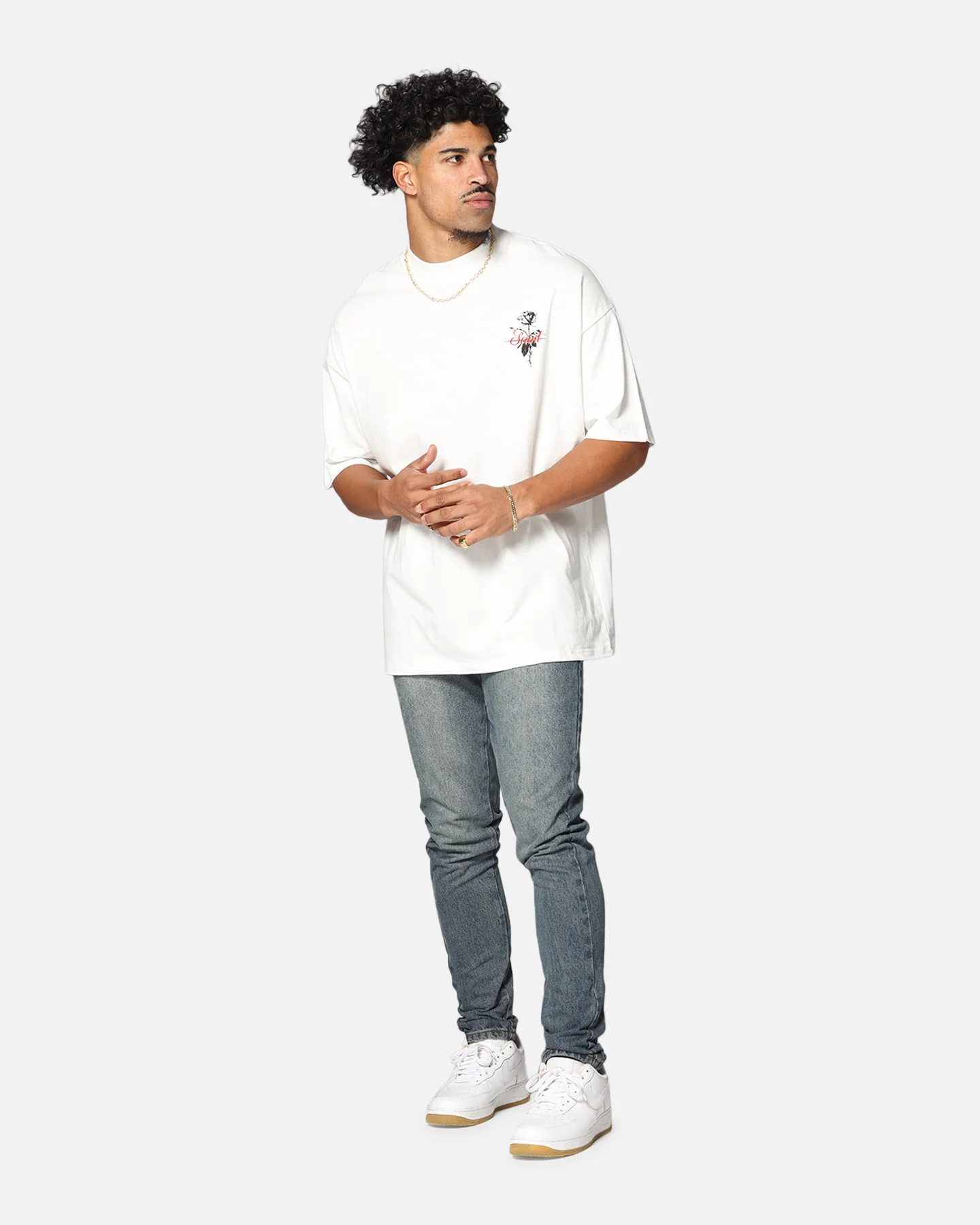 Saint Morta St Valentine Mock Neck T-Shirt Off White - Image 4