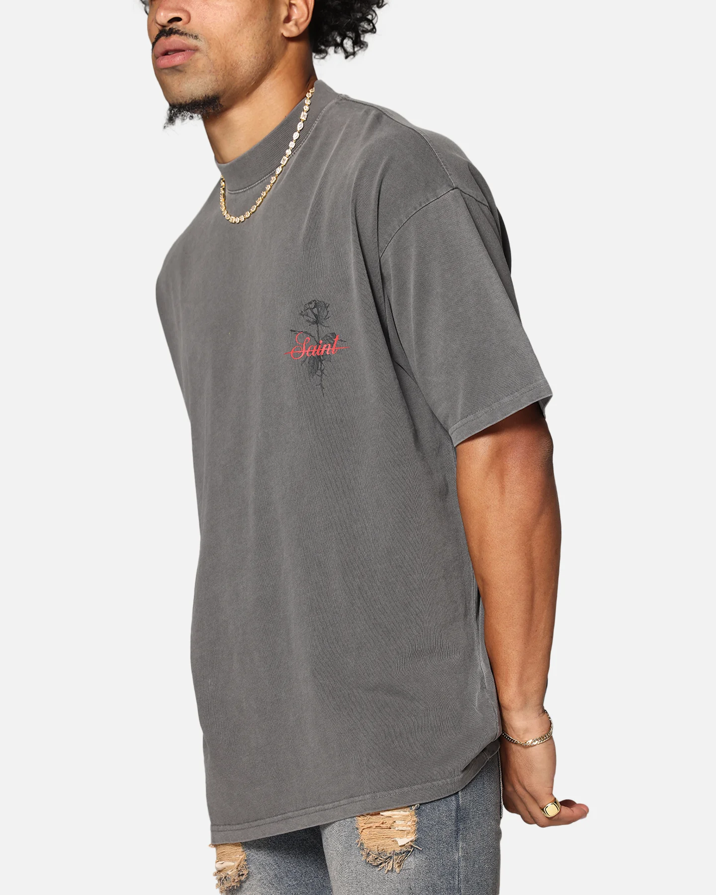 Saint Morta St Valentine Mock Neck T-Shirt Washed Charcoal - Image 8