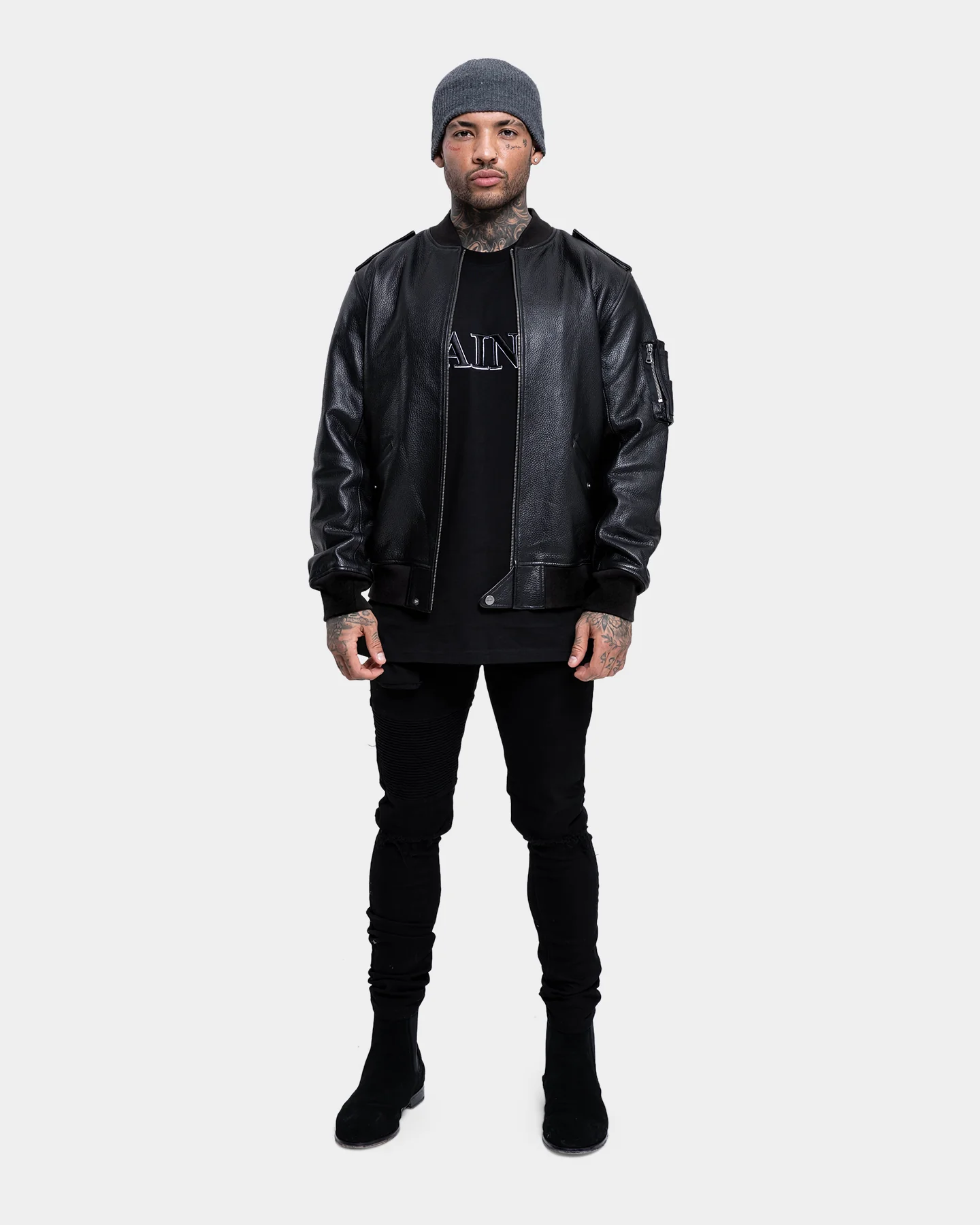 Saint Morta Staten Leather Bomber Jacket Black - Image 7