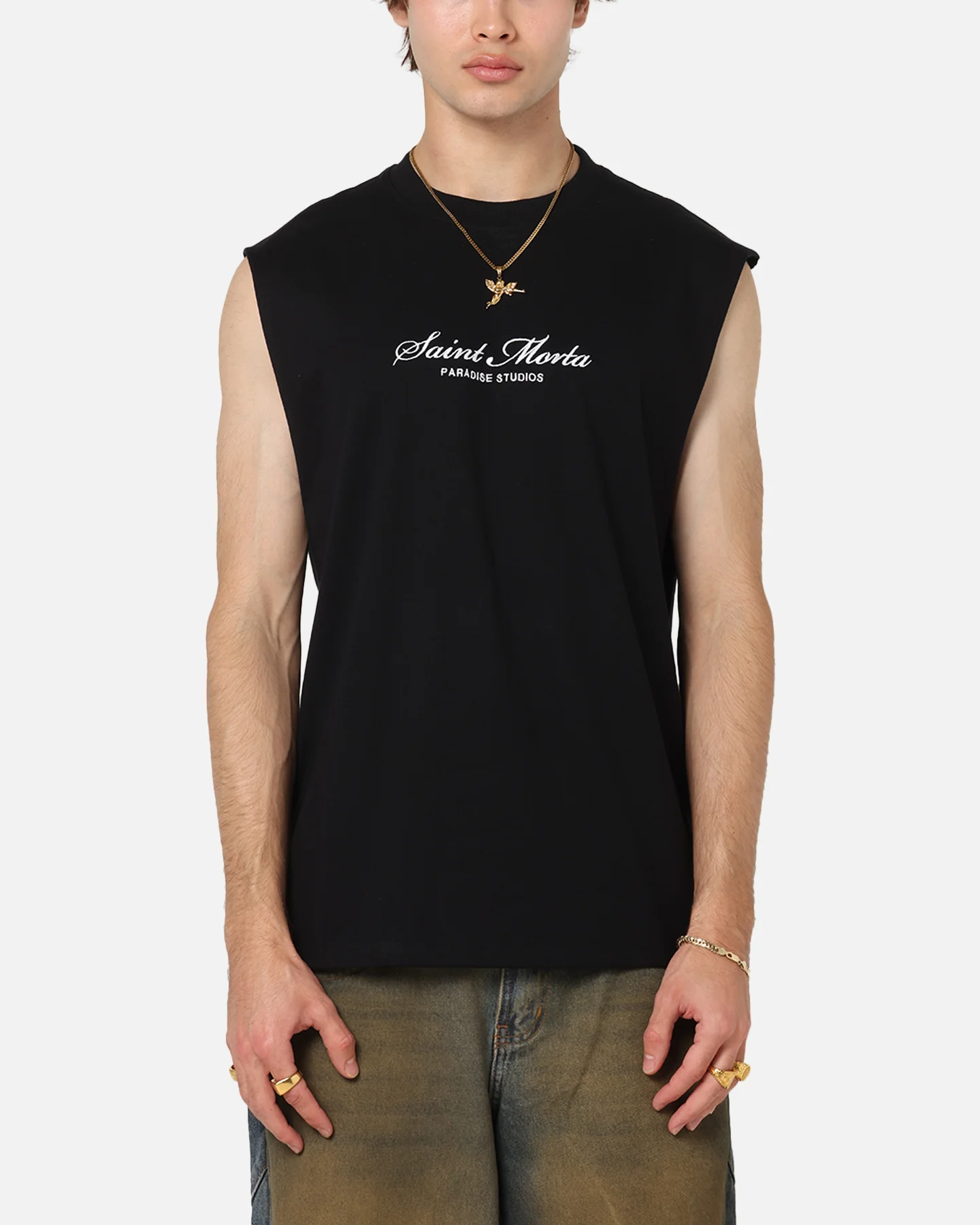 Saint Morta Studios Logo Oversized Muscle T-Shirt Black