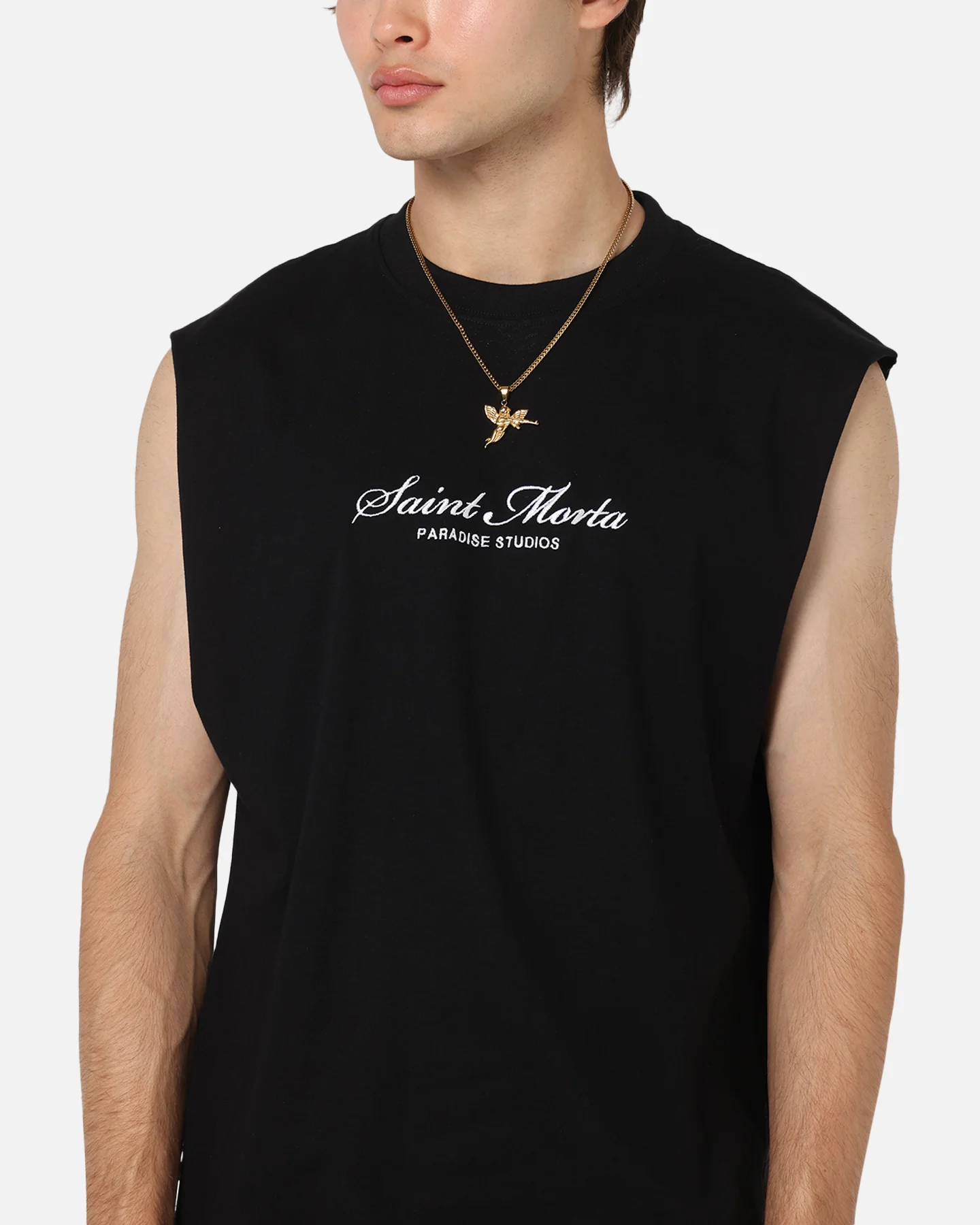 Saint Morta Studios Logo Oversized Muscle T-Shirt Black - Image 6