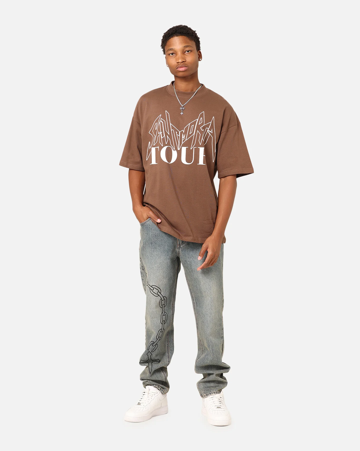 Saint Morta Tour Mock T-Shirt Brown - Image 8