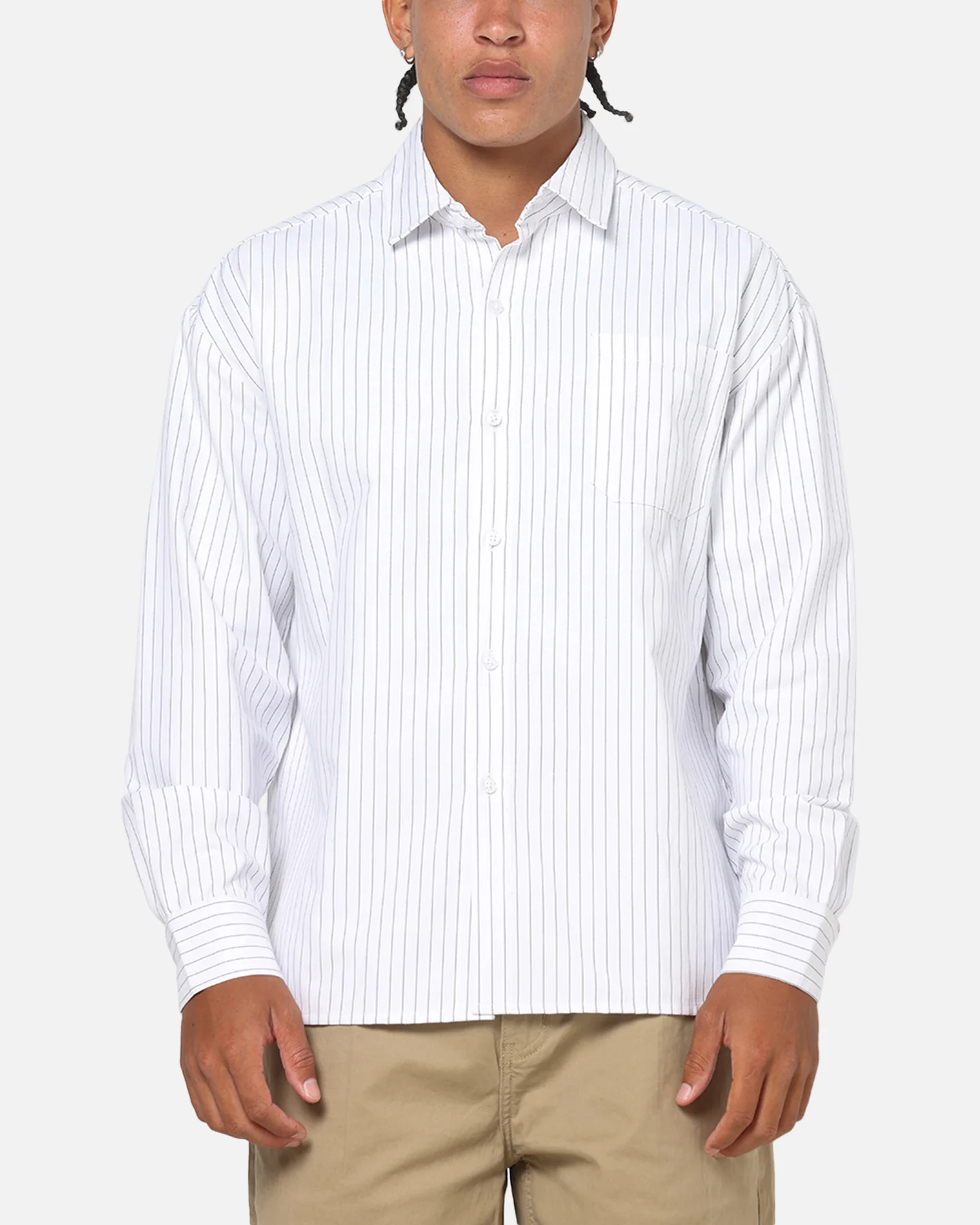 Saint Morta Valhala Pinstripe Long Sleeve Button Up Shirt White/Black - Image 2