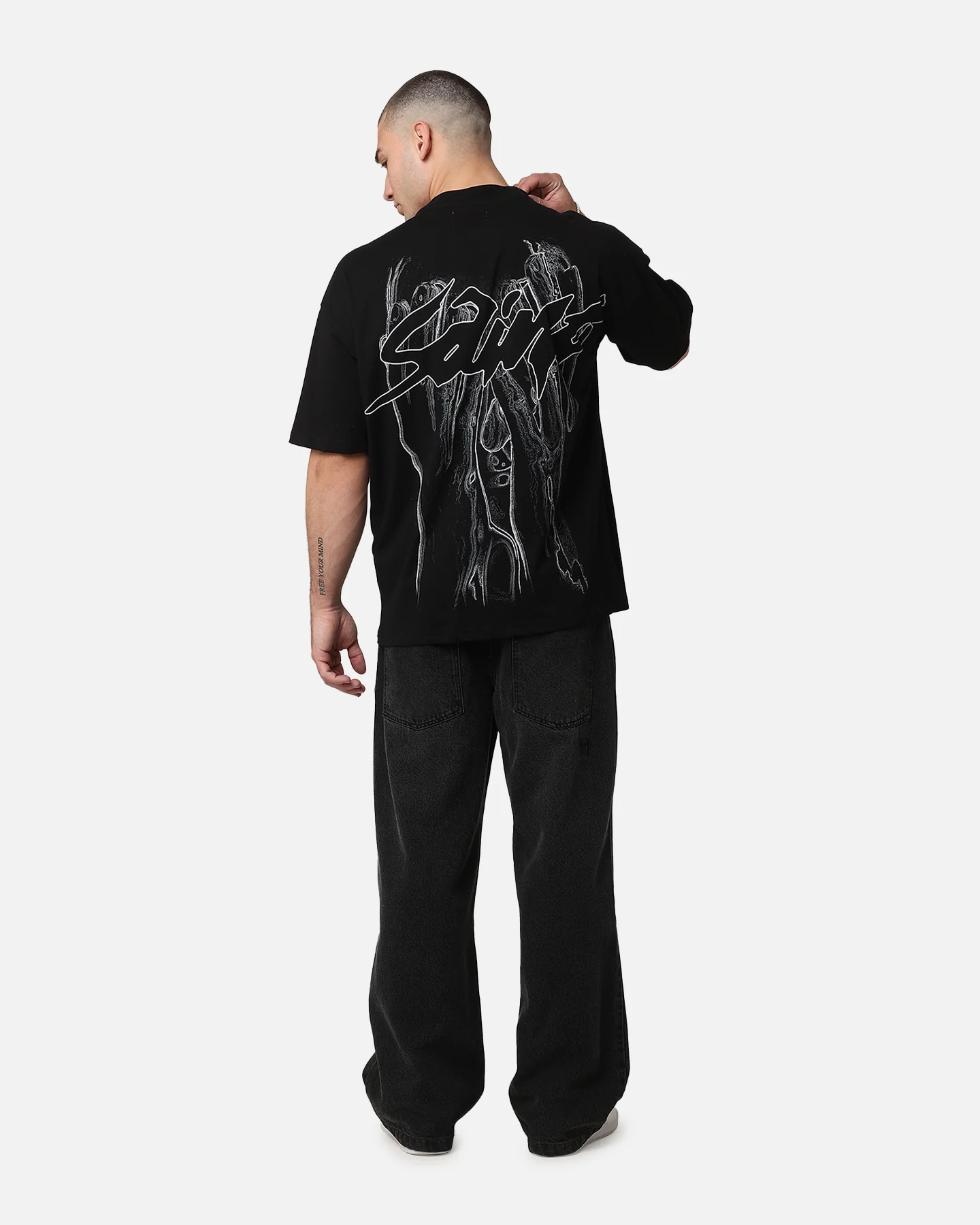 Saint Morta Veiled Mock Neck T-Shirt Black - Image 3
