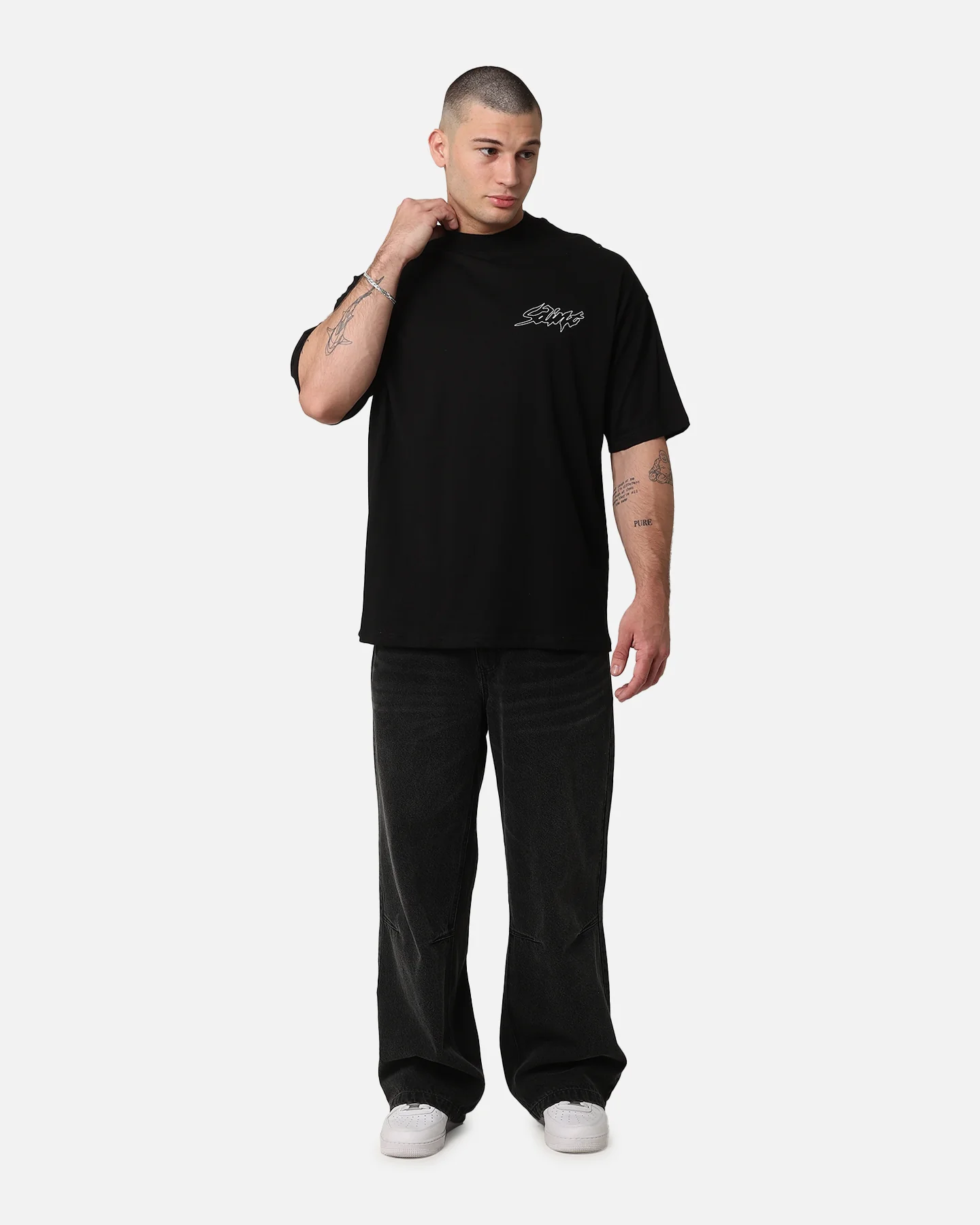 Saint Morta Veiled Mock Neck T-Shirt Black - Image 4