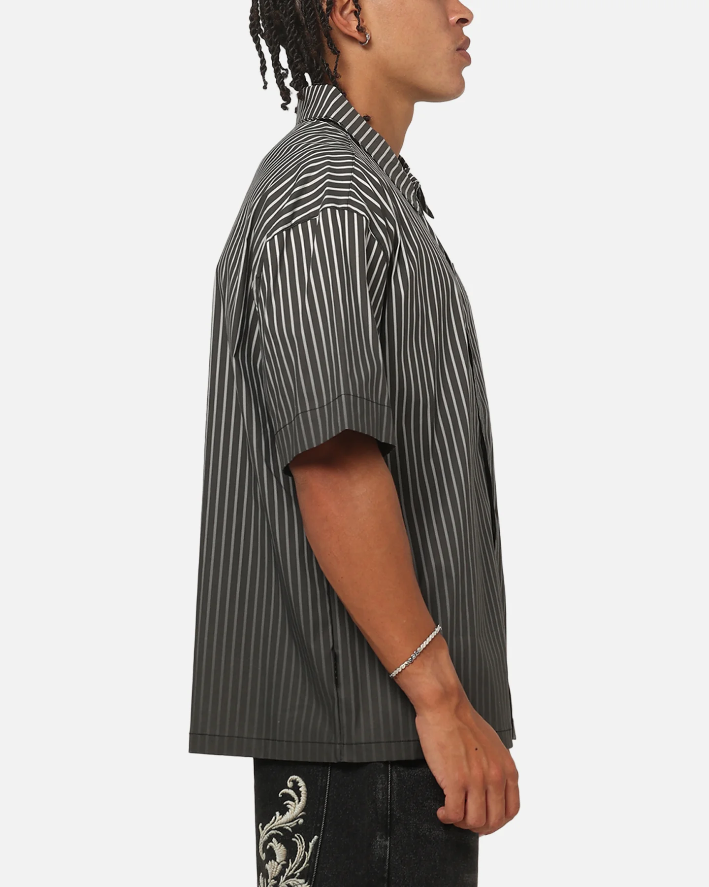 Saint Morta Vela Pinstripe Button Up Shirt Black/White - Image 4