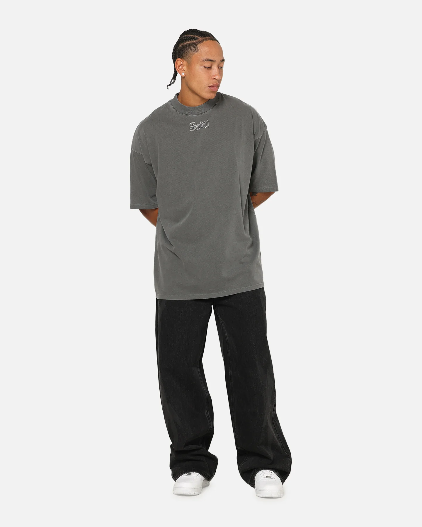 Saint Morta Vigil Mock Neck T-Shirt Washed Charcoal - Image 2