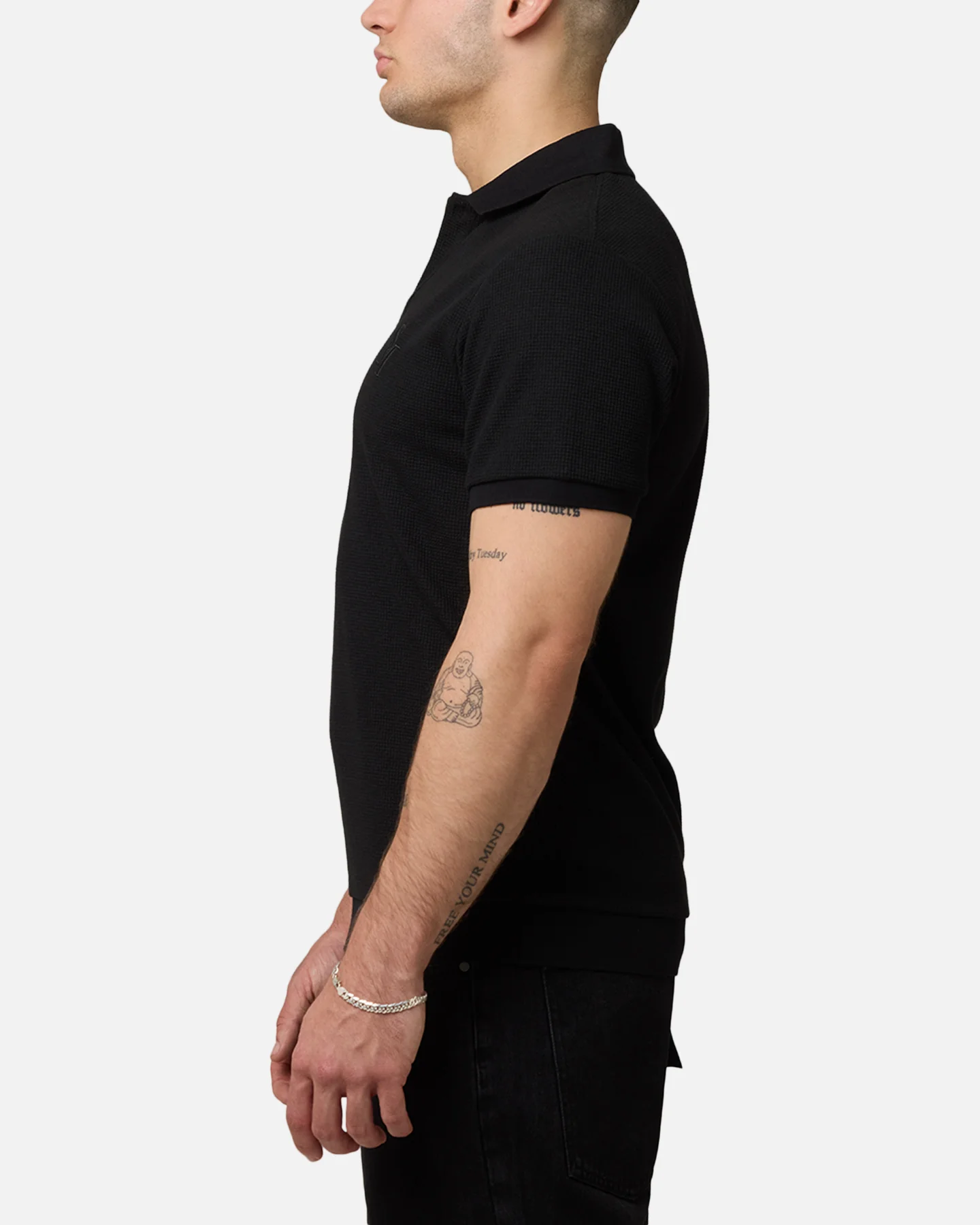 Saint Morta Waffle Polo Shirt Black - Image 5