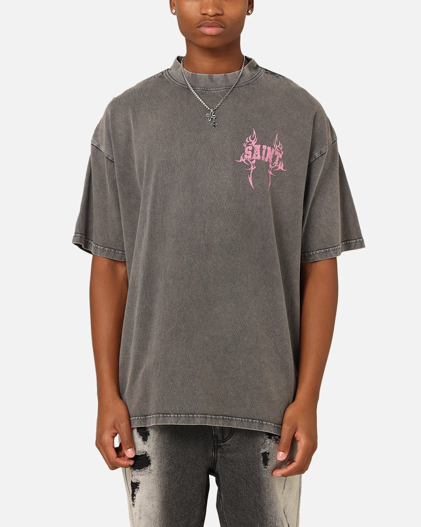 Saint Morta Wraith Crucifix T-Shirt Washed Charcoal - Image 2