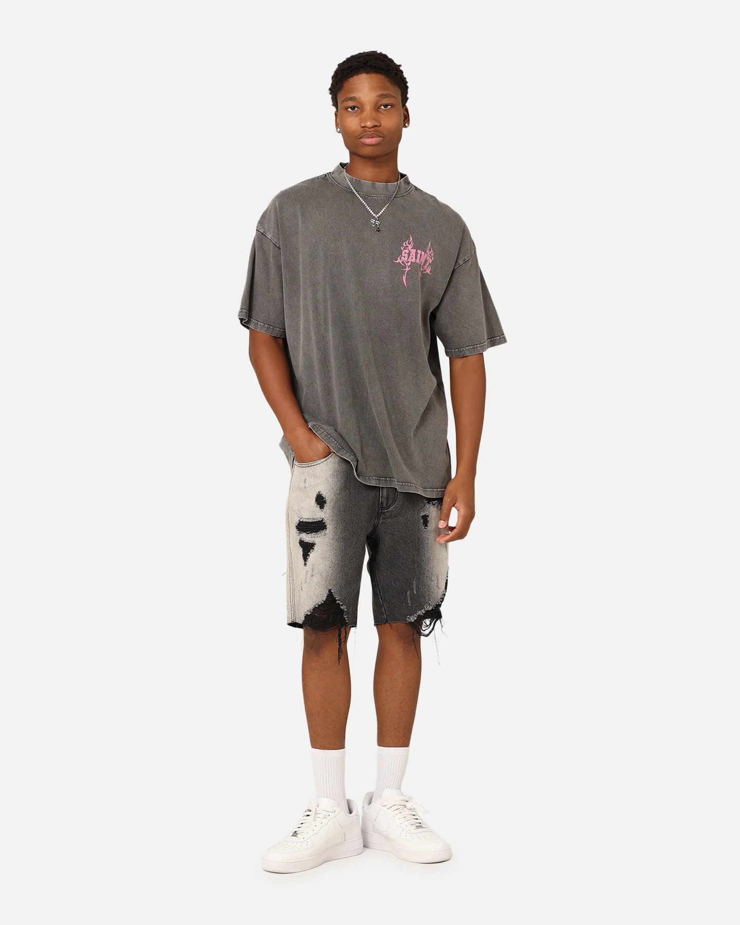Saint Morta Wraith Crucifix T-Shirt Washed Charcoal - Image 8