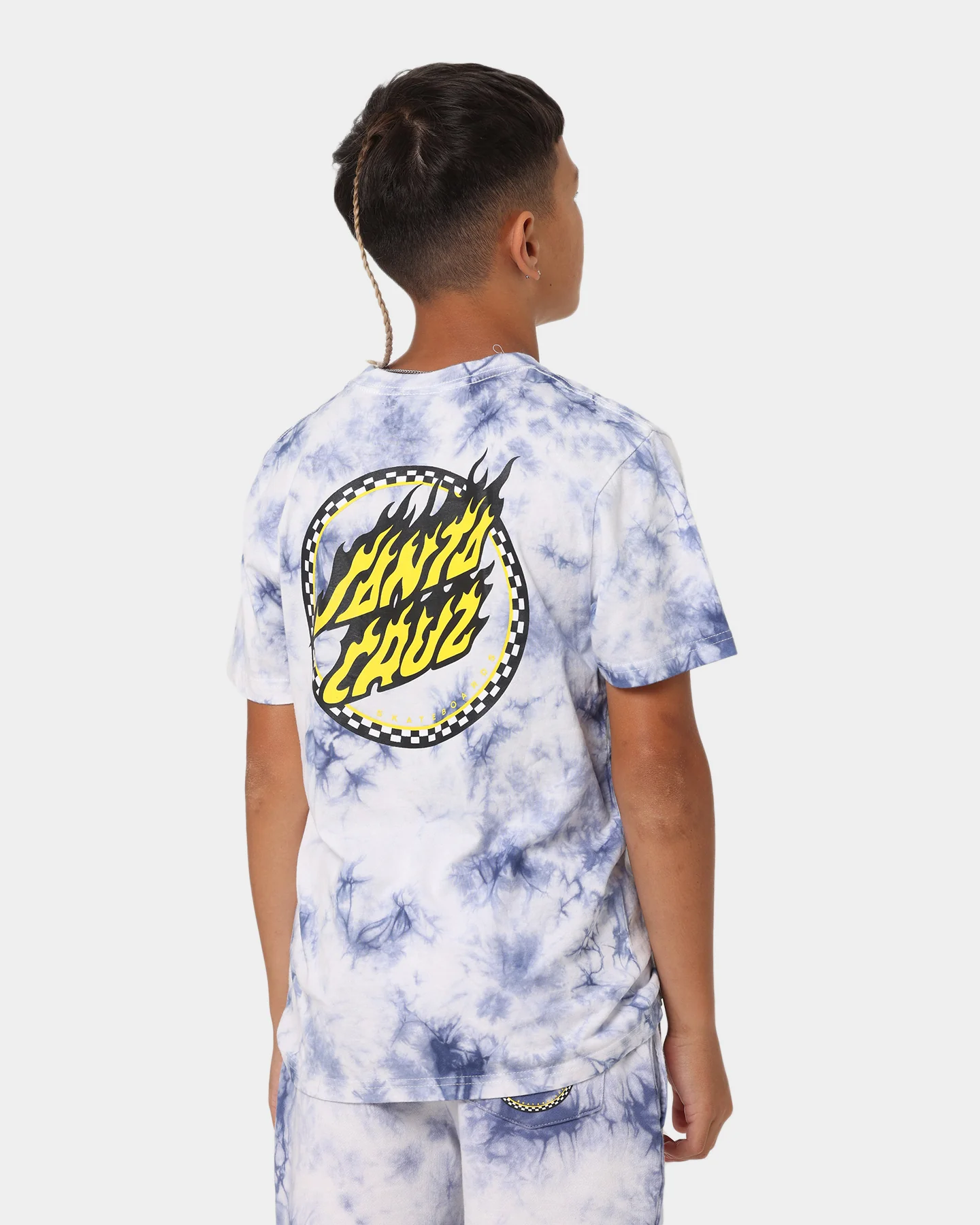 Santa Cruz Kids' Checked Out Flamed Dot Front T-Shirt Blue Tie Dye - Image 2