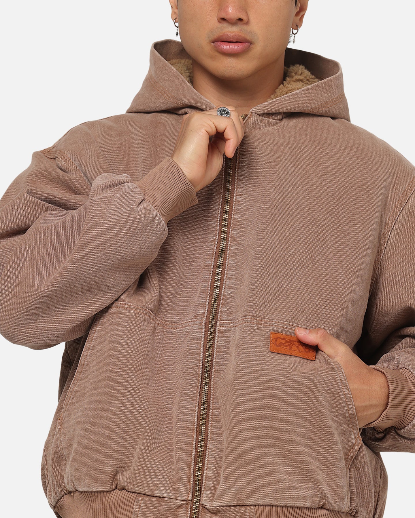 Carre Sherpa Lined Hoodie Washed Tan - Image 6