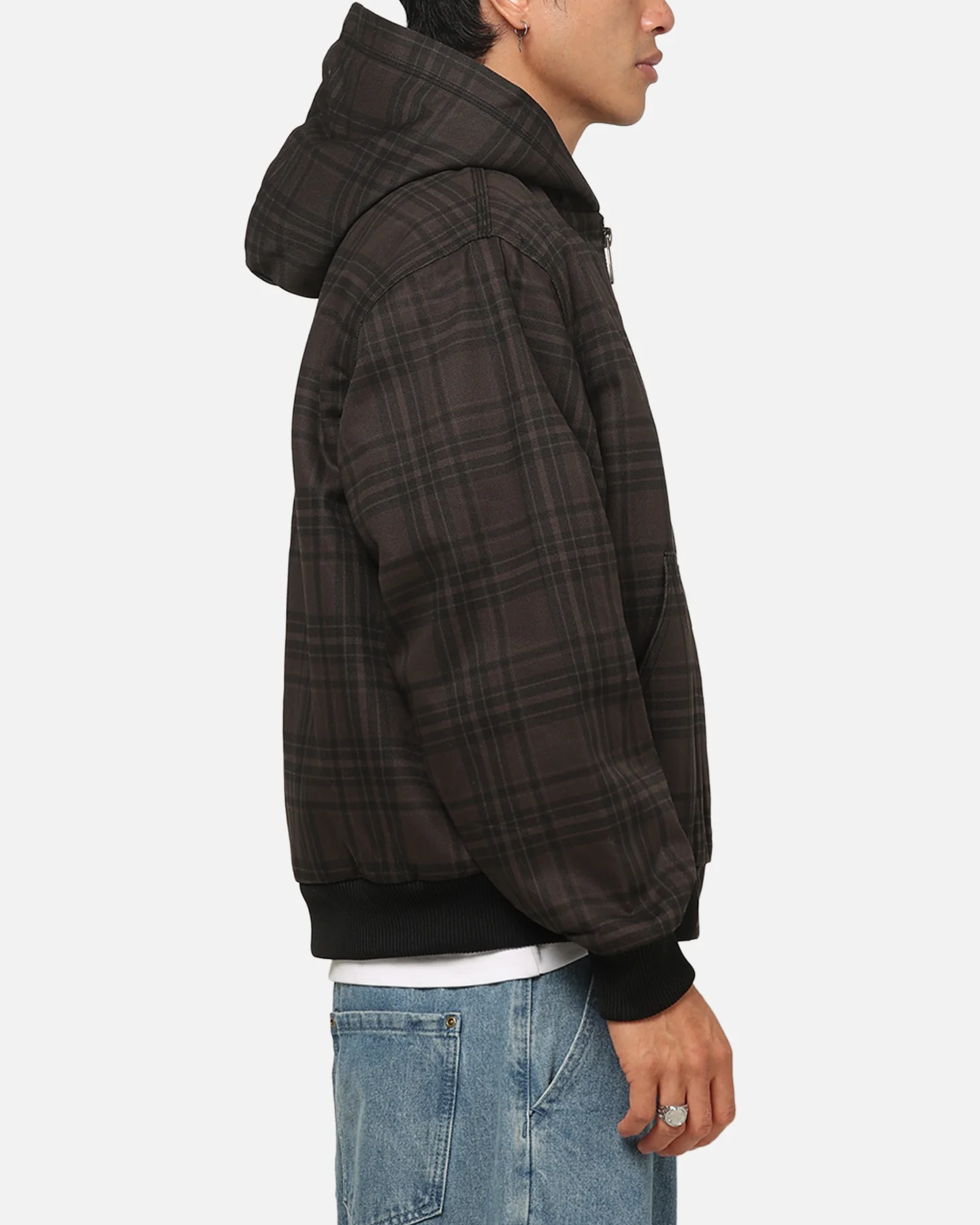 Carre Sherpa Lined Zip Hoodie Black Plaid - Image 4