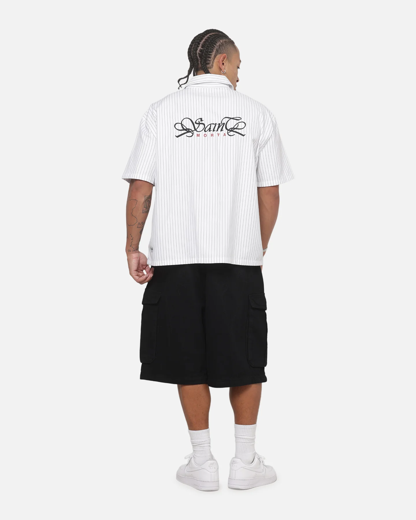 Saint Morta Sovereign Pinstripe Short Sleeve Shirt White/Black - Image 3
