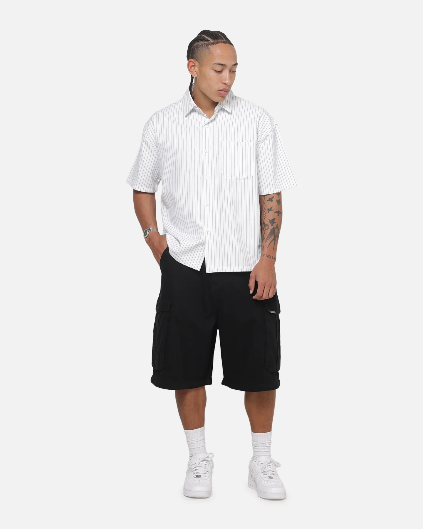 Saint Morta Sovereign Pinstripe Short Sleeve Shirt White/Black - Image 4