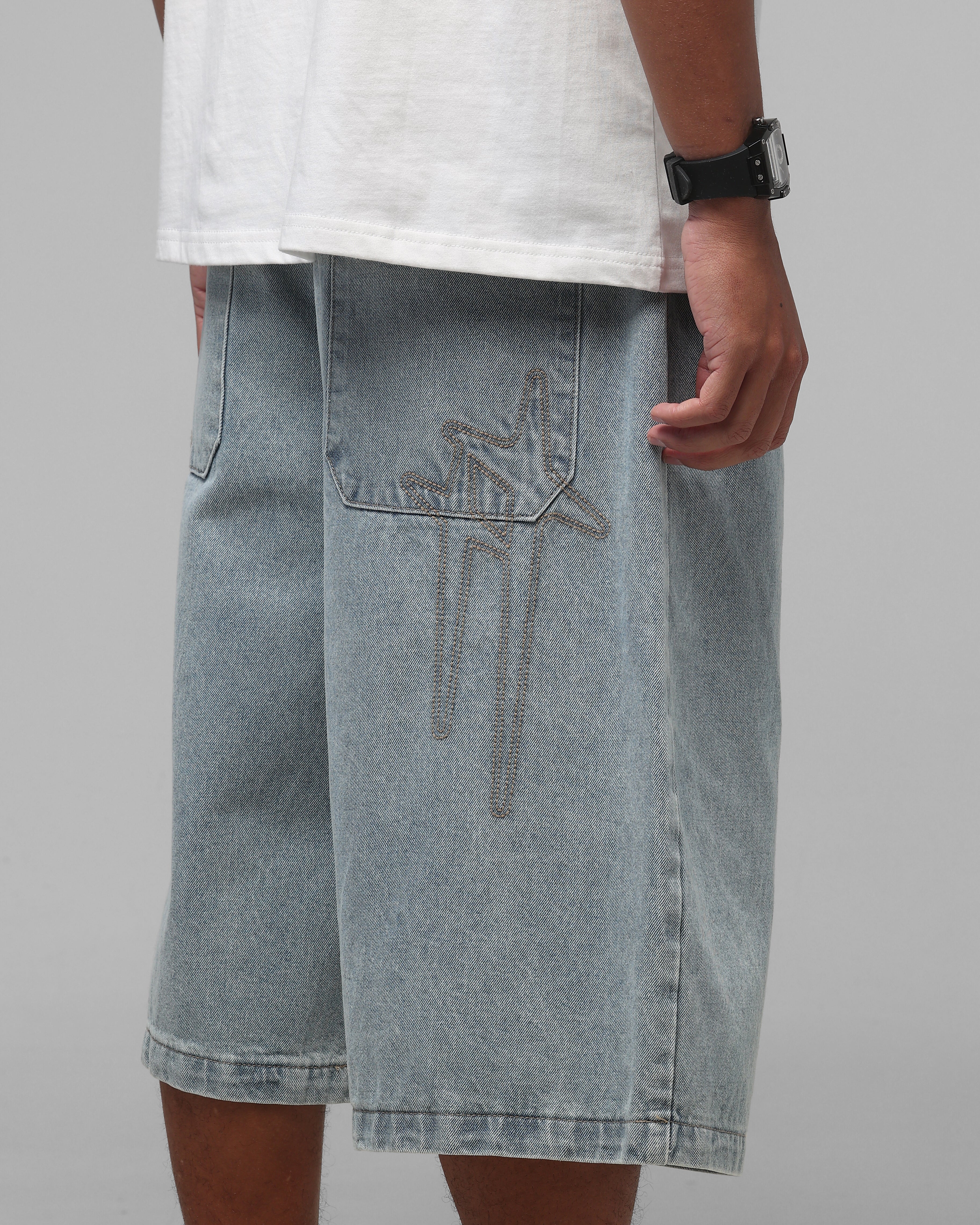 Loiter Star Born Pleated Jorts Blue Washed Denim - Image 4