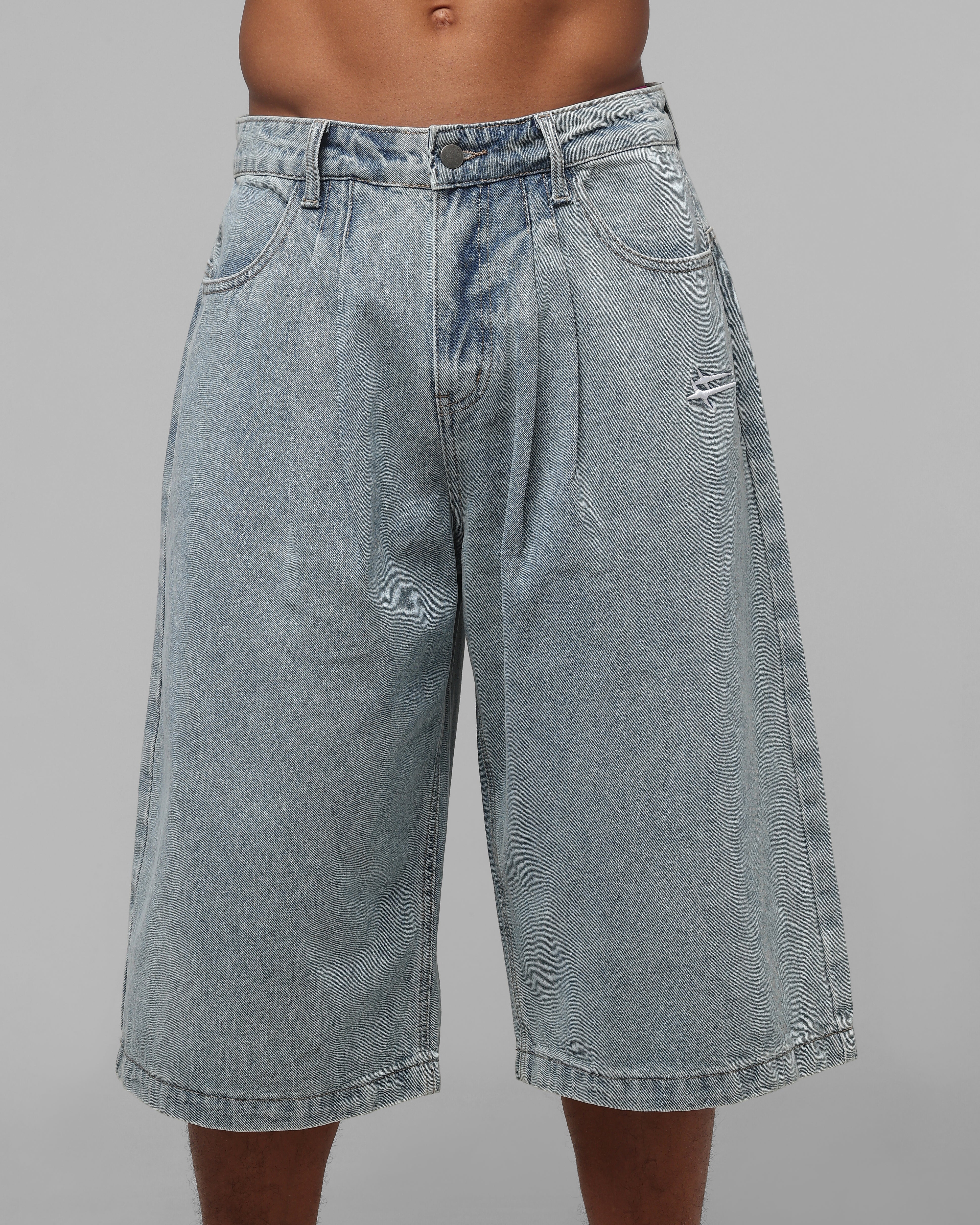 Loiter Star Born Pleated Jorts Blue Washed Denim - Image 7