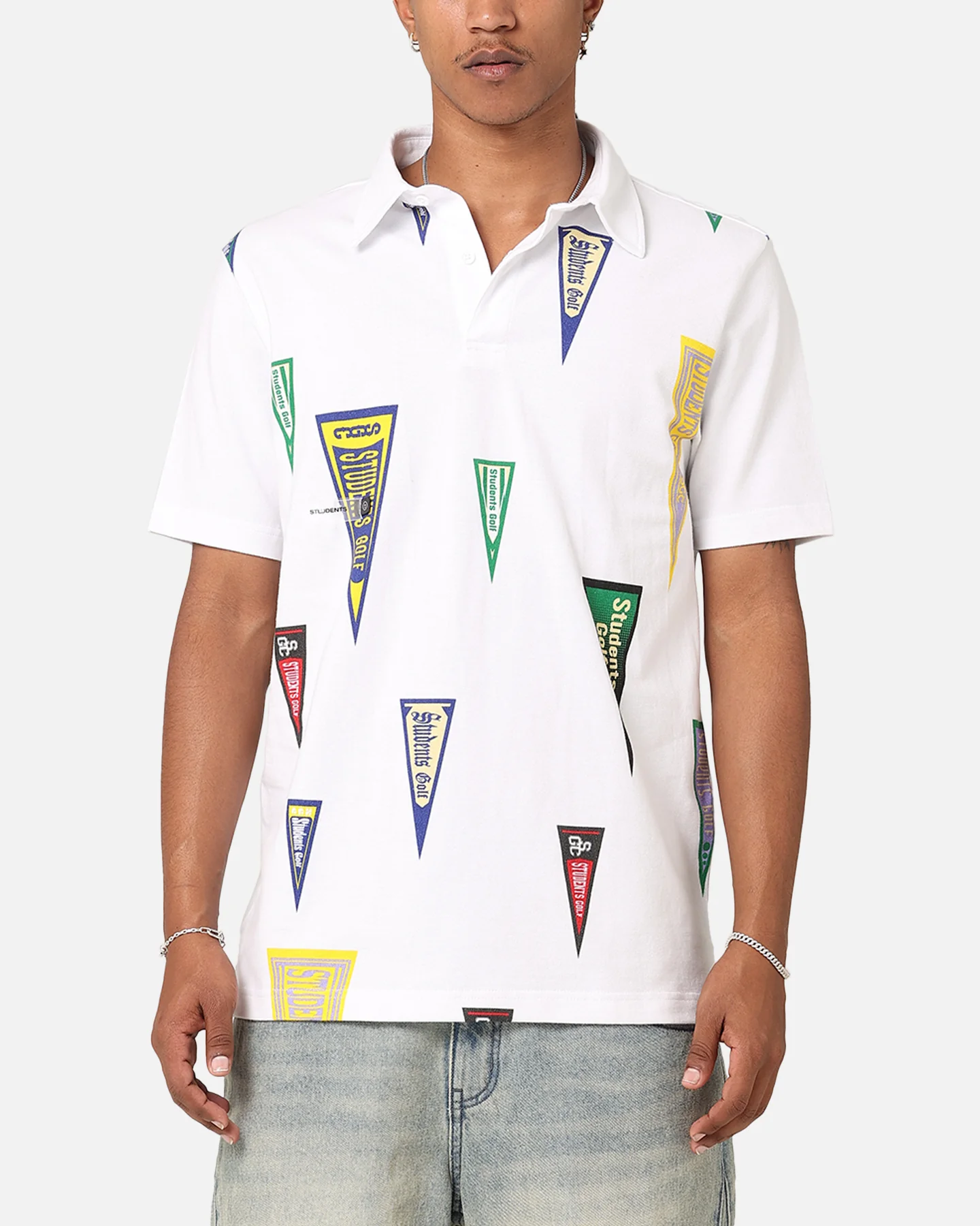 Students Golf Harris Pique Short Sleeve Polo Shirt White