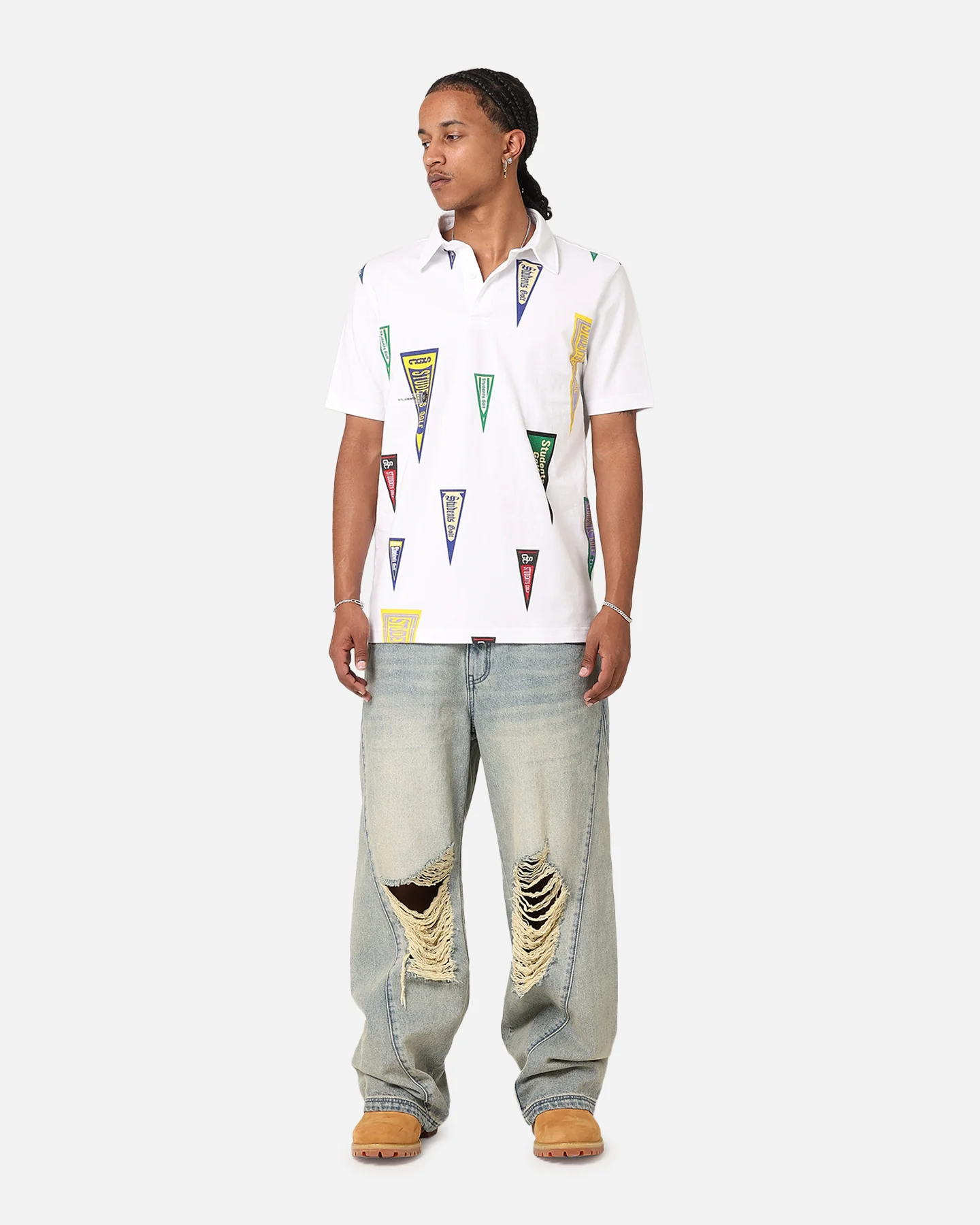 Students Golf Harris Pique Short Sleeve Polo Shirt White - Image 3