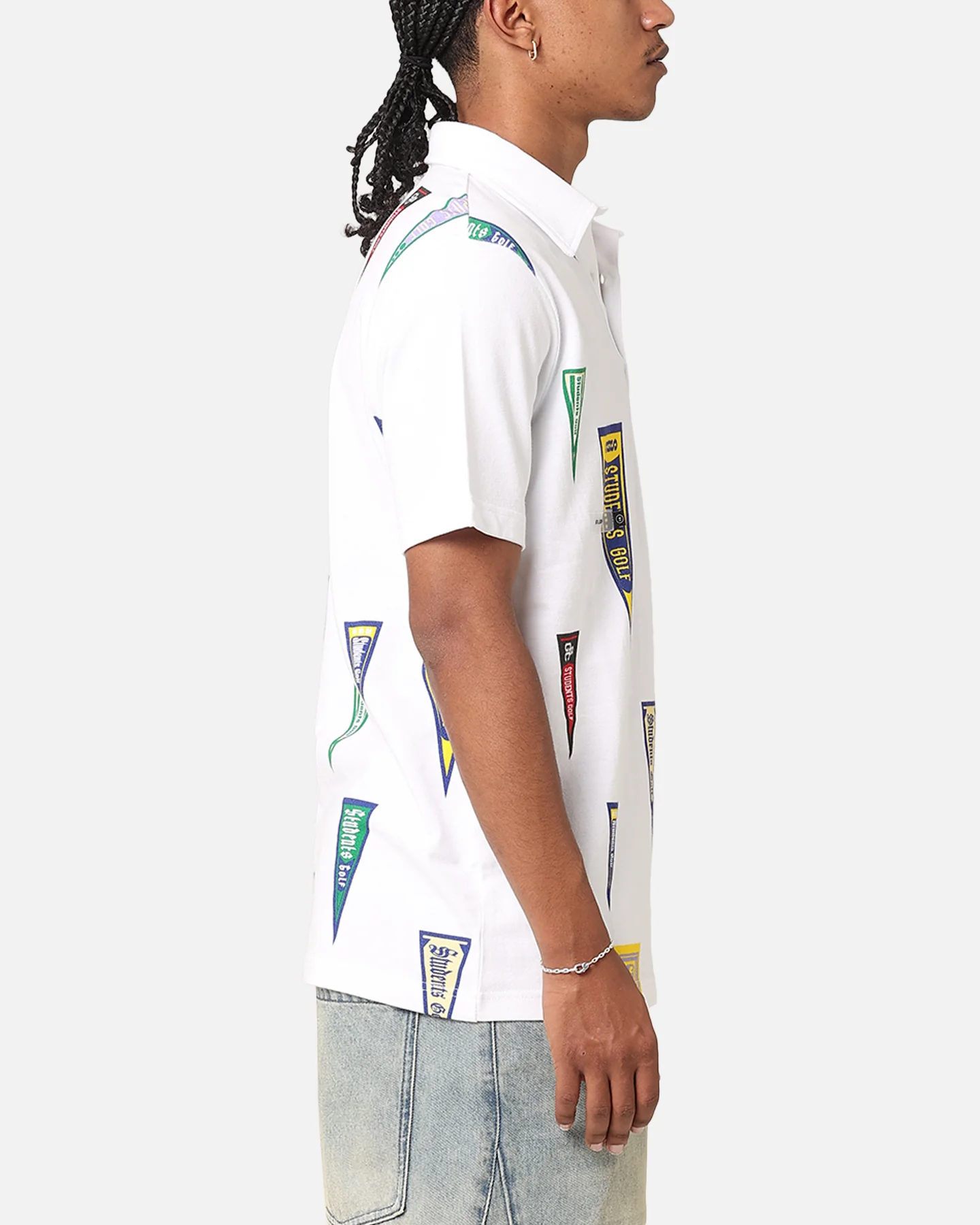 Students Golf Harris Pique Short Sleeve Polo Shirt White - Image 5