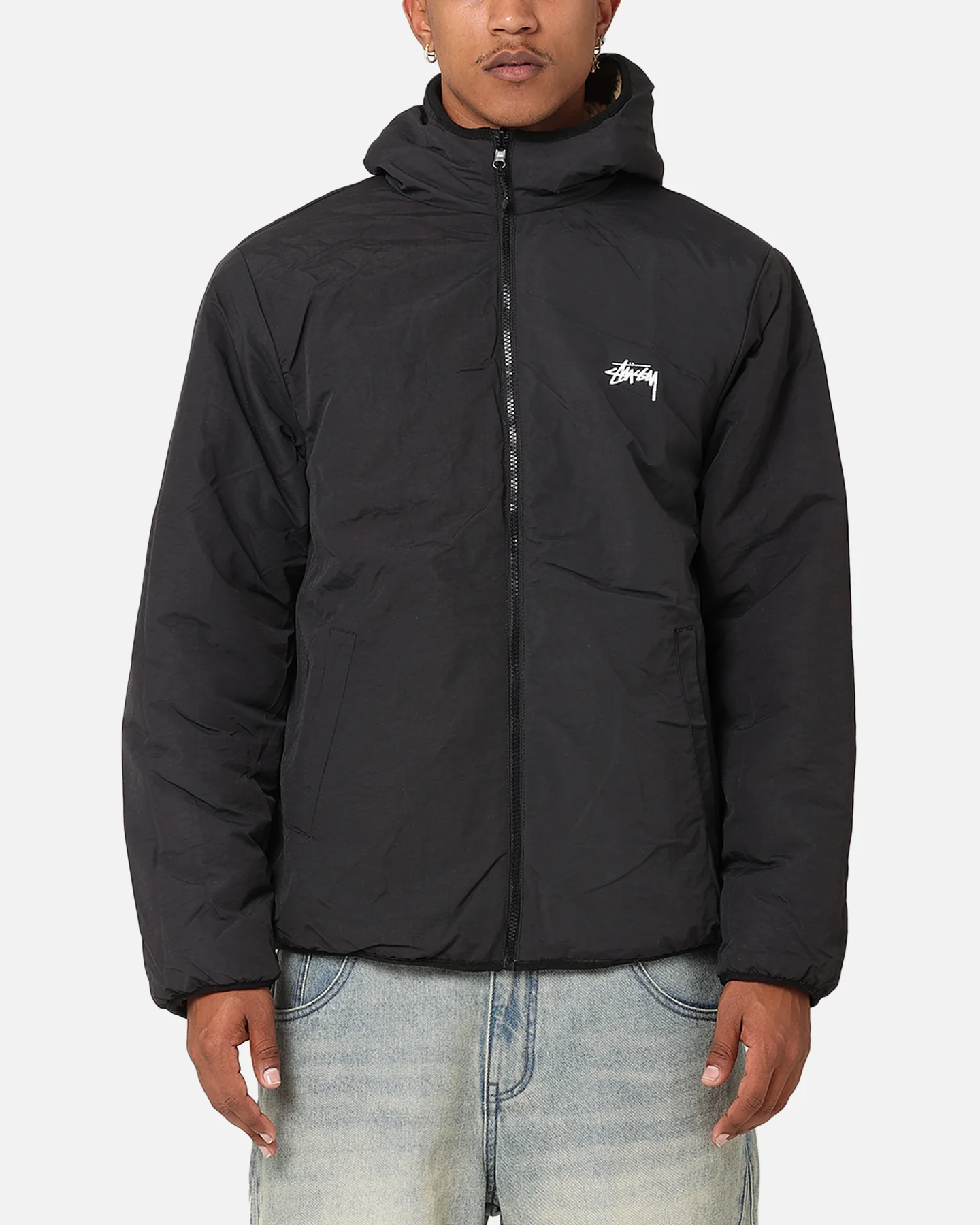 Stüssy 8 Ball Sherpa Reversible Hoodie Tan - Image 2