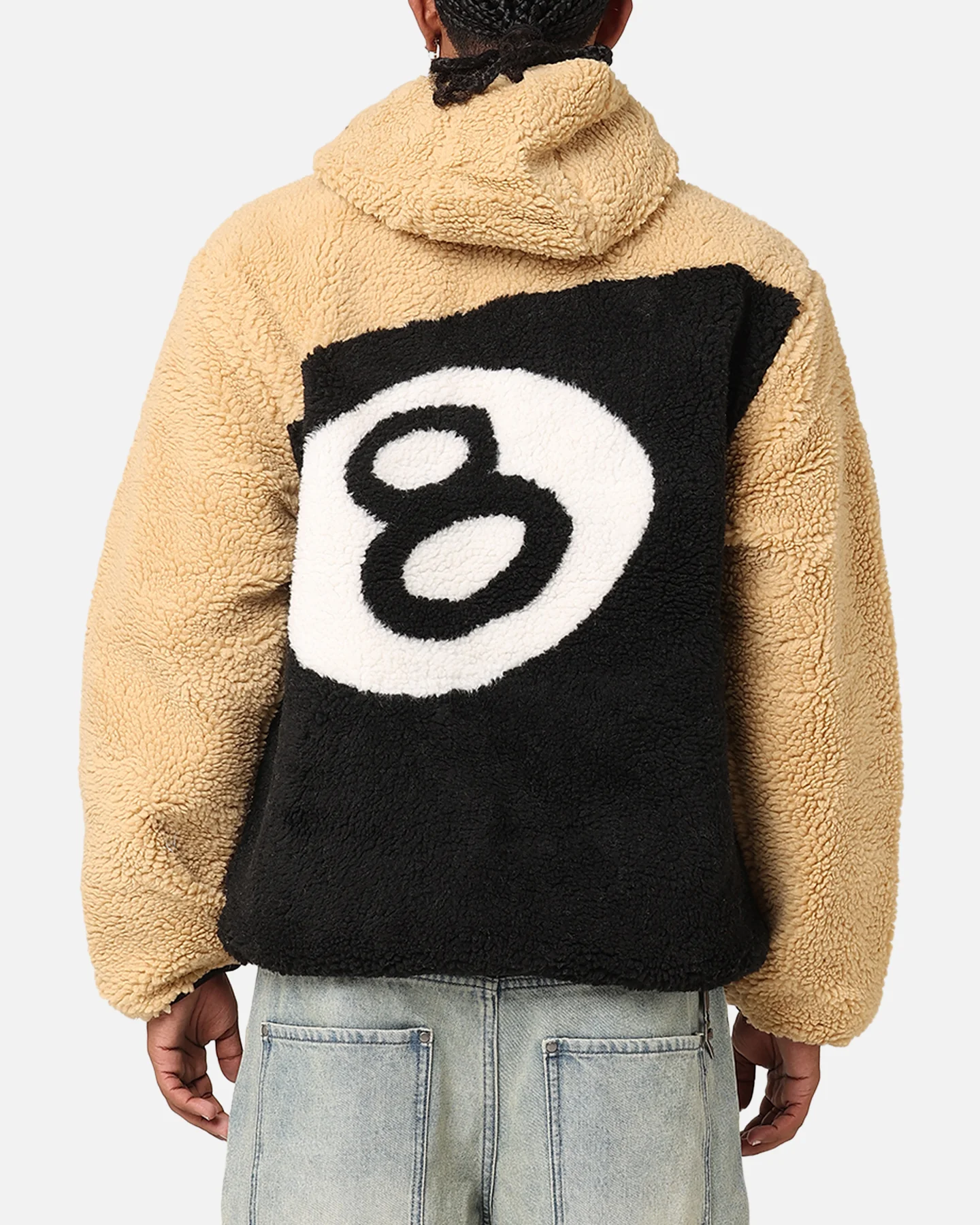 Stüssy 8 Ball Sherpa Reversible Hoodie Tan - Image 3