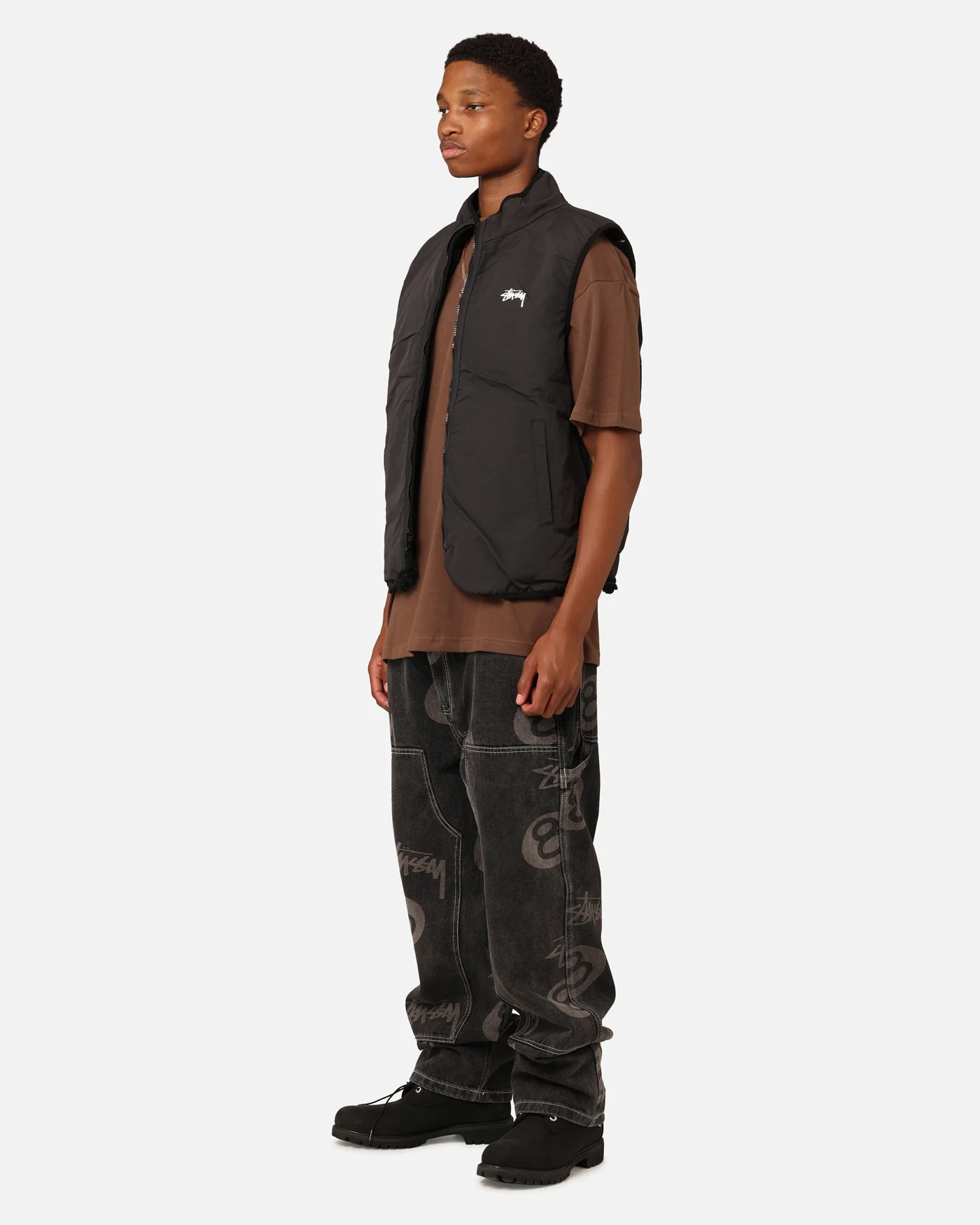 Stüssy 8 Ball Sherpa Reversible Vest Black - Image 3