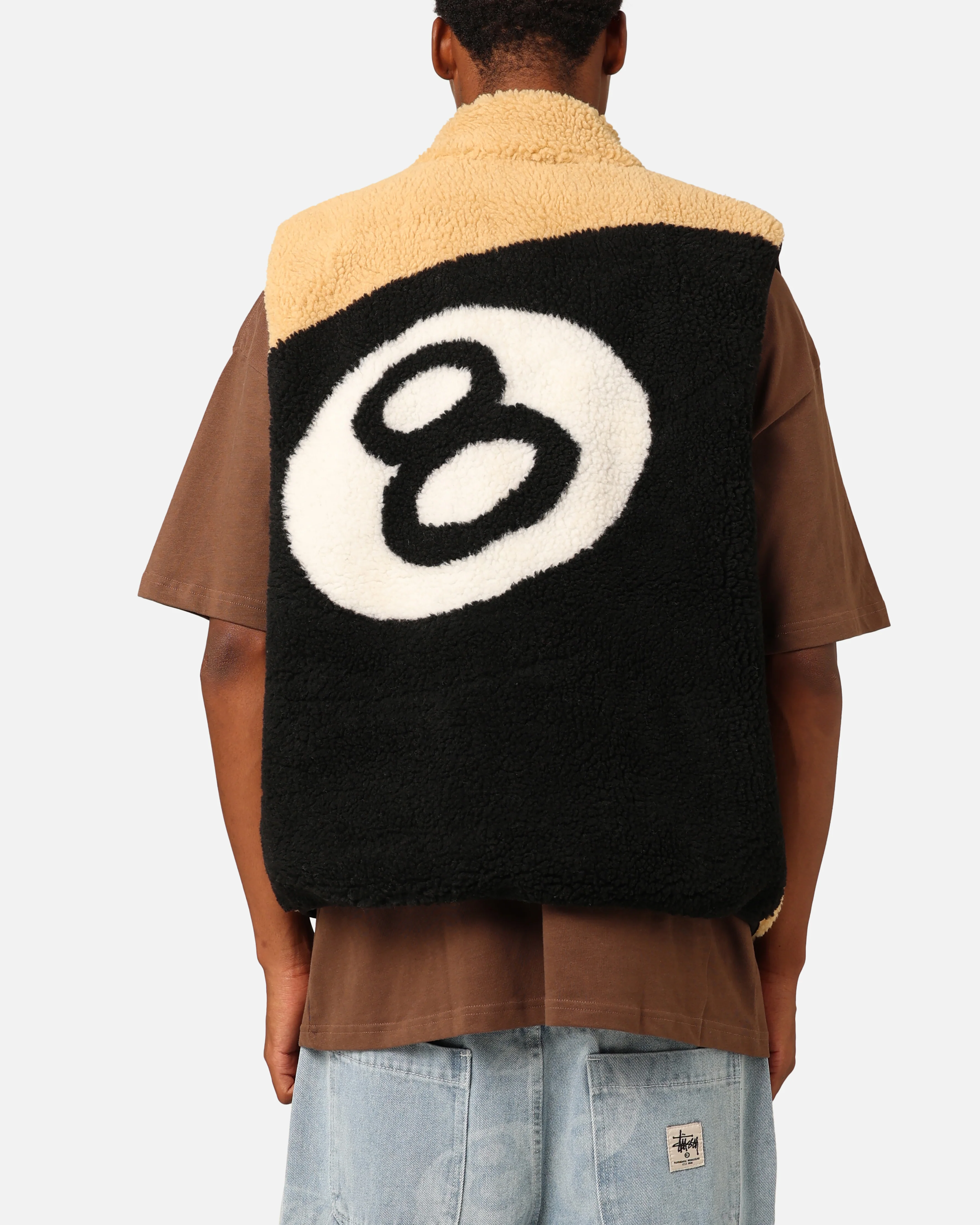 Stüssy 8 Ball Sherpa Reversible Vest Tan - Image 6
