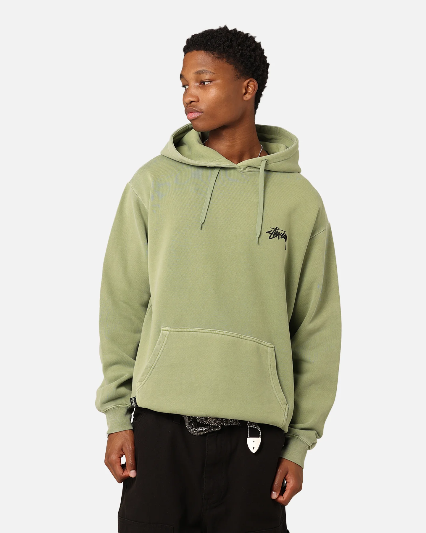 Stüssy Fuzzy Dice Fleece Hoodie Pigment Artichoke - Image 2
