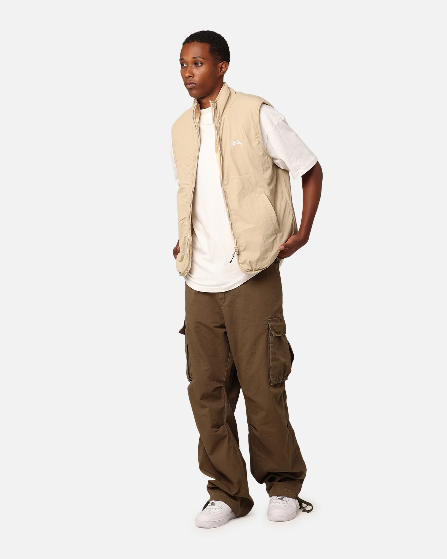Stüssy Square Jacquard Sherpa Vest Tan - Image 3