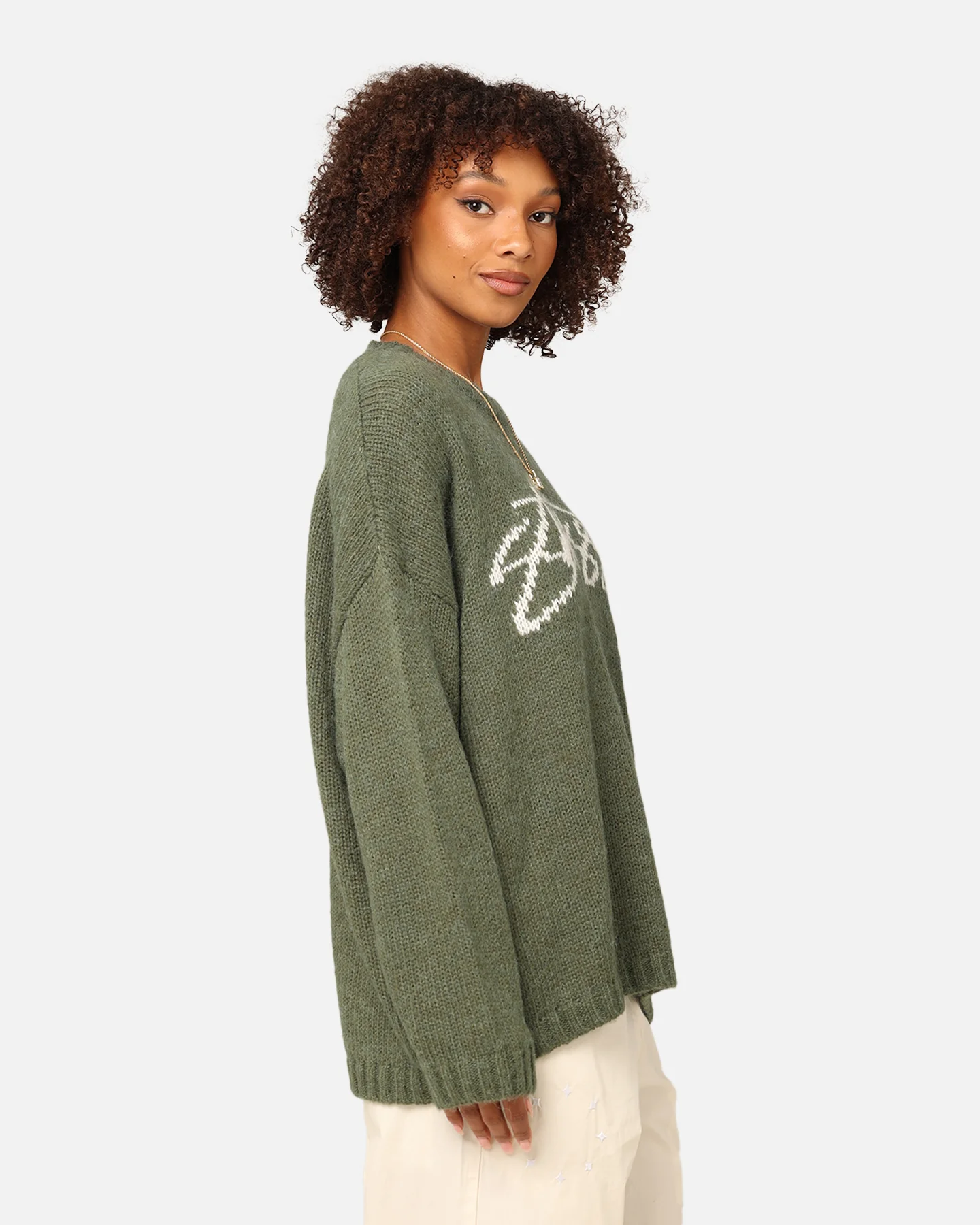 Stüssy Women's Smooth Stock Oversized Knitted Sweater Forest Green - Image 5
