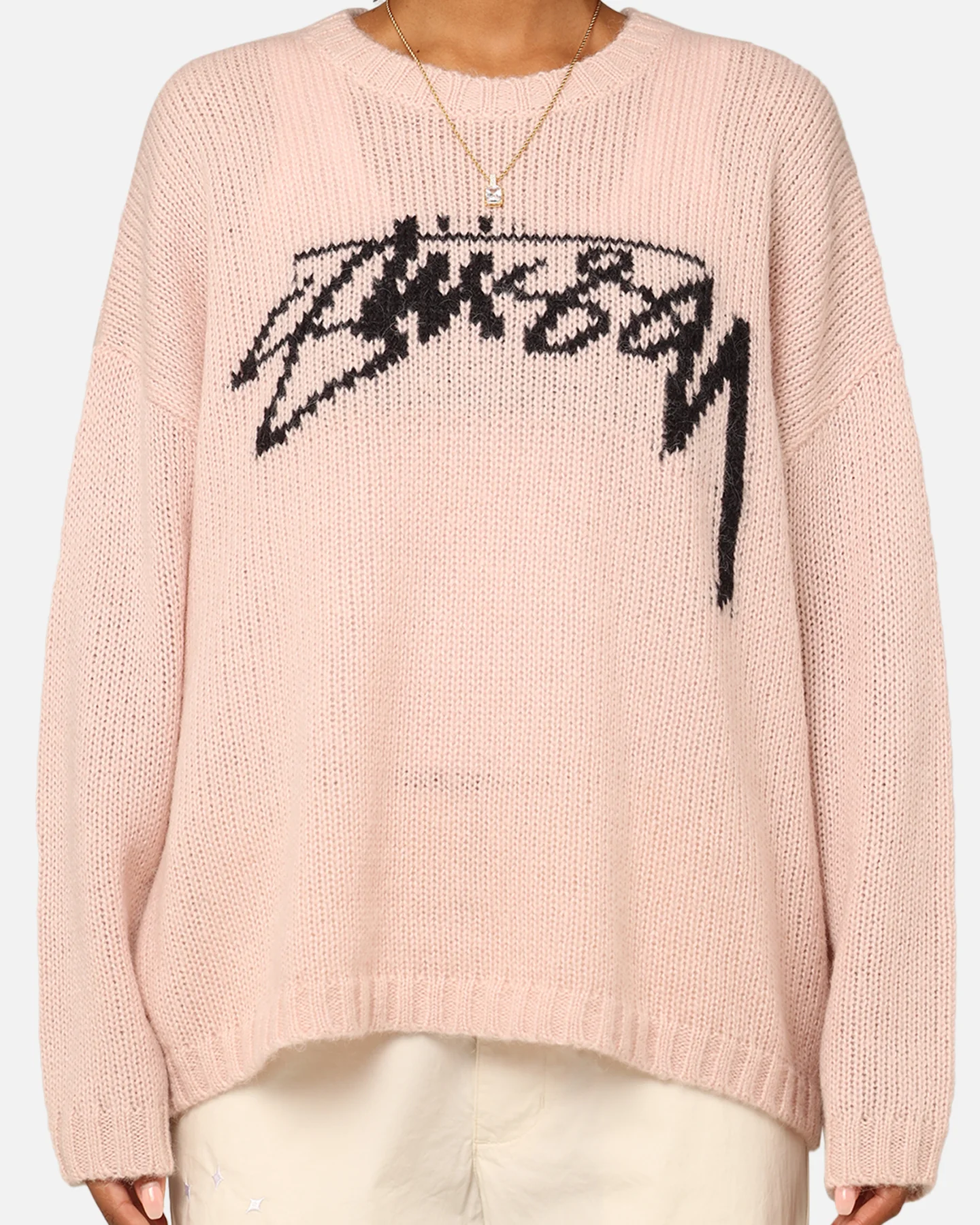 Stüssy Women's Smooth Stock Oversized Knitted Sweater Washed Pink - Image 3