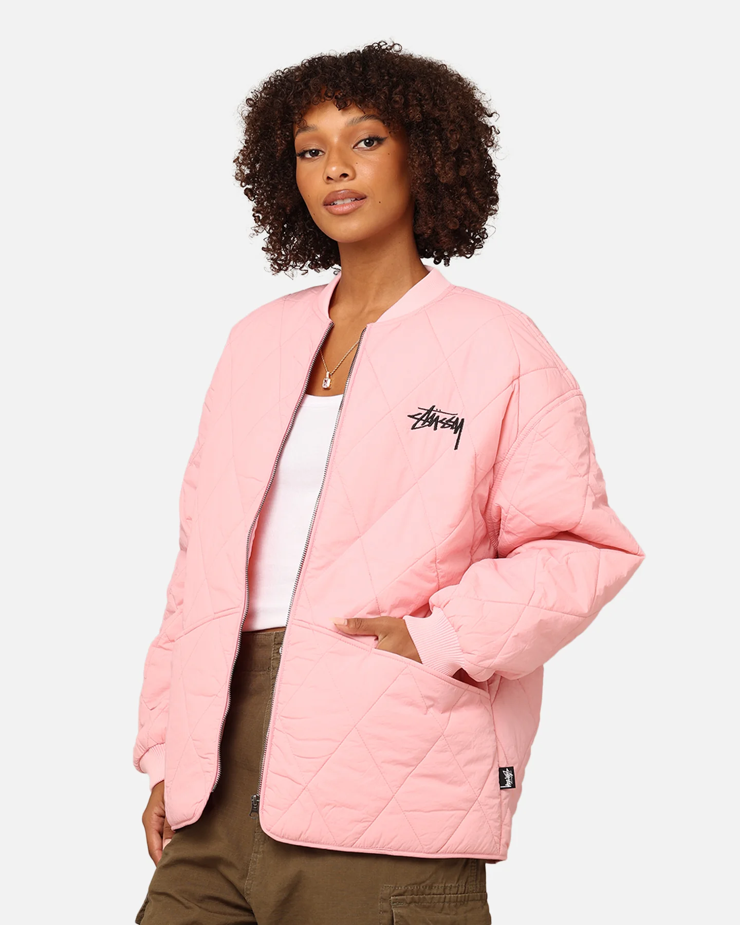 Stüssy Women's Stock Crown Quilted Jacket Pink - Image 7