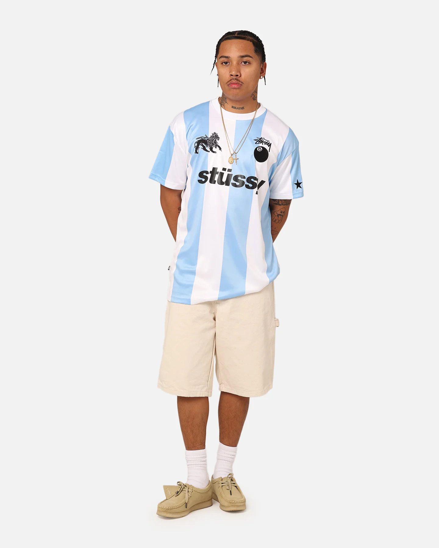 Stussy Football T-Shirt Blue/White - Image 3