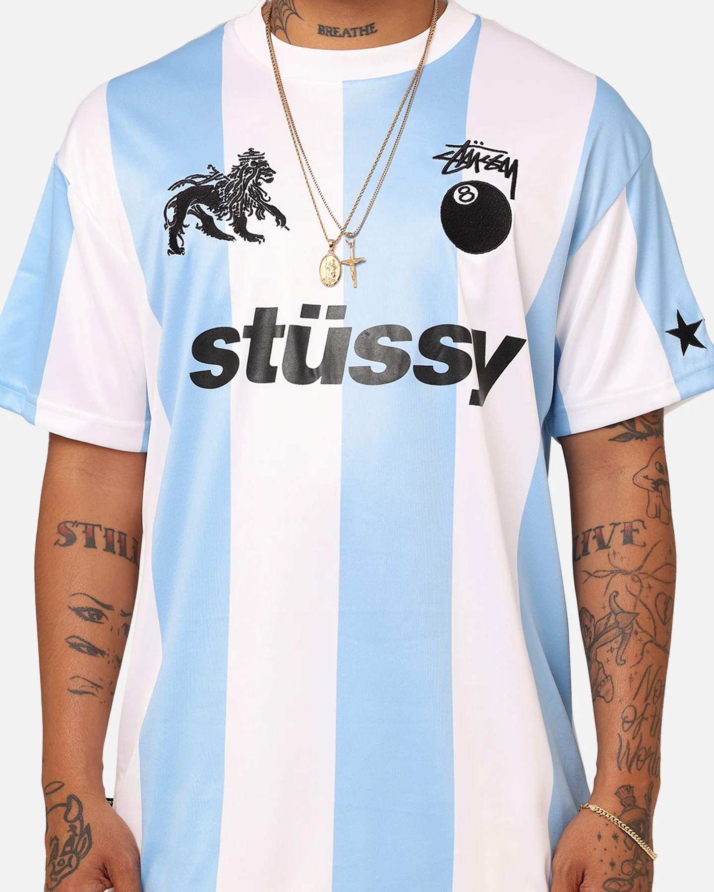 Stussy Football T-Shirt Blue/White - Image 4