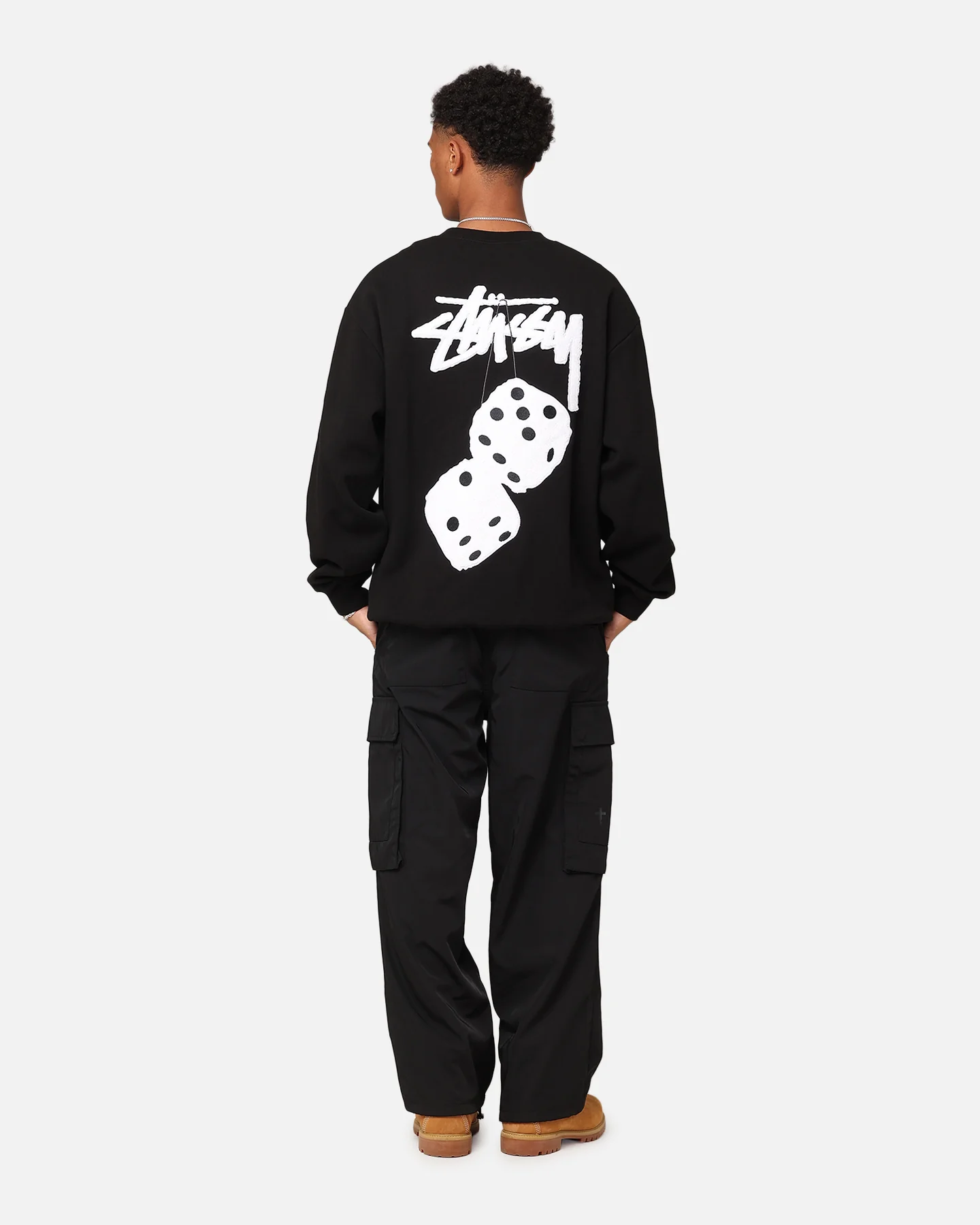 Stussy Fuzzy Dice Chenille Fleece Hoodie Black - Image 3