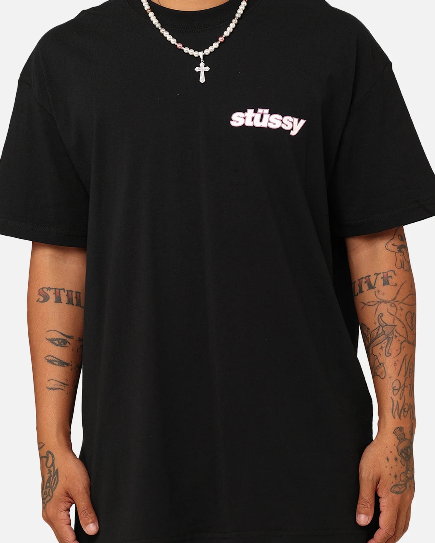Stussy Italic Grid T-Shirt Black - Image 4
