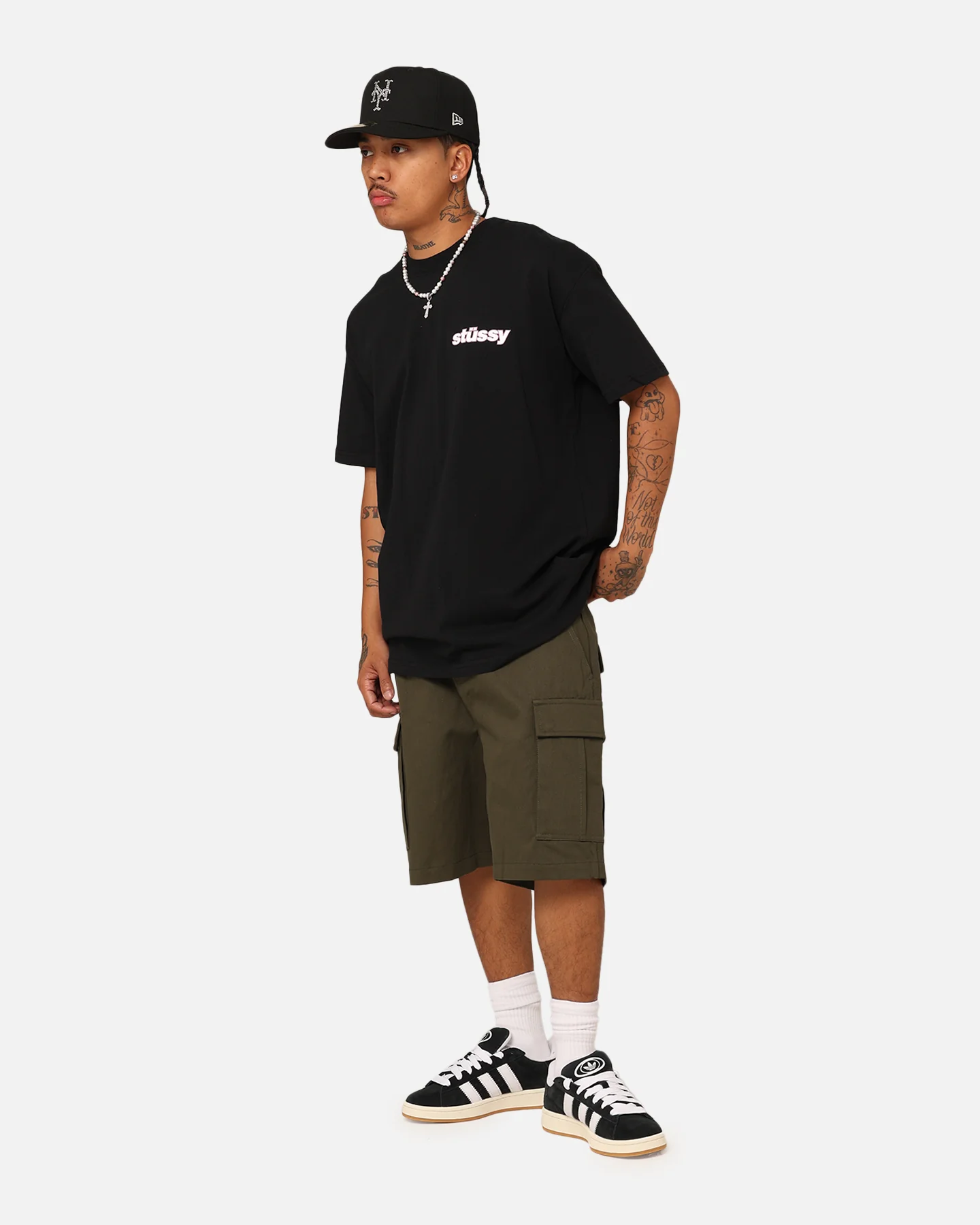 Stussy Italic Grid T-Shirt Black - Image 8