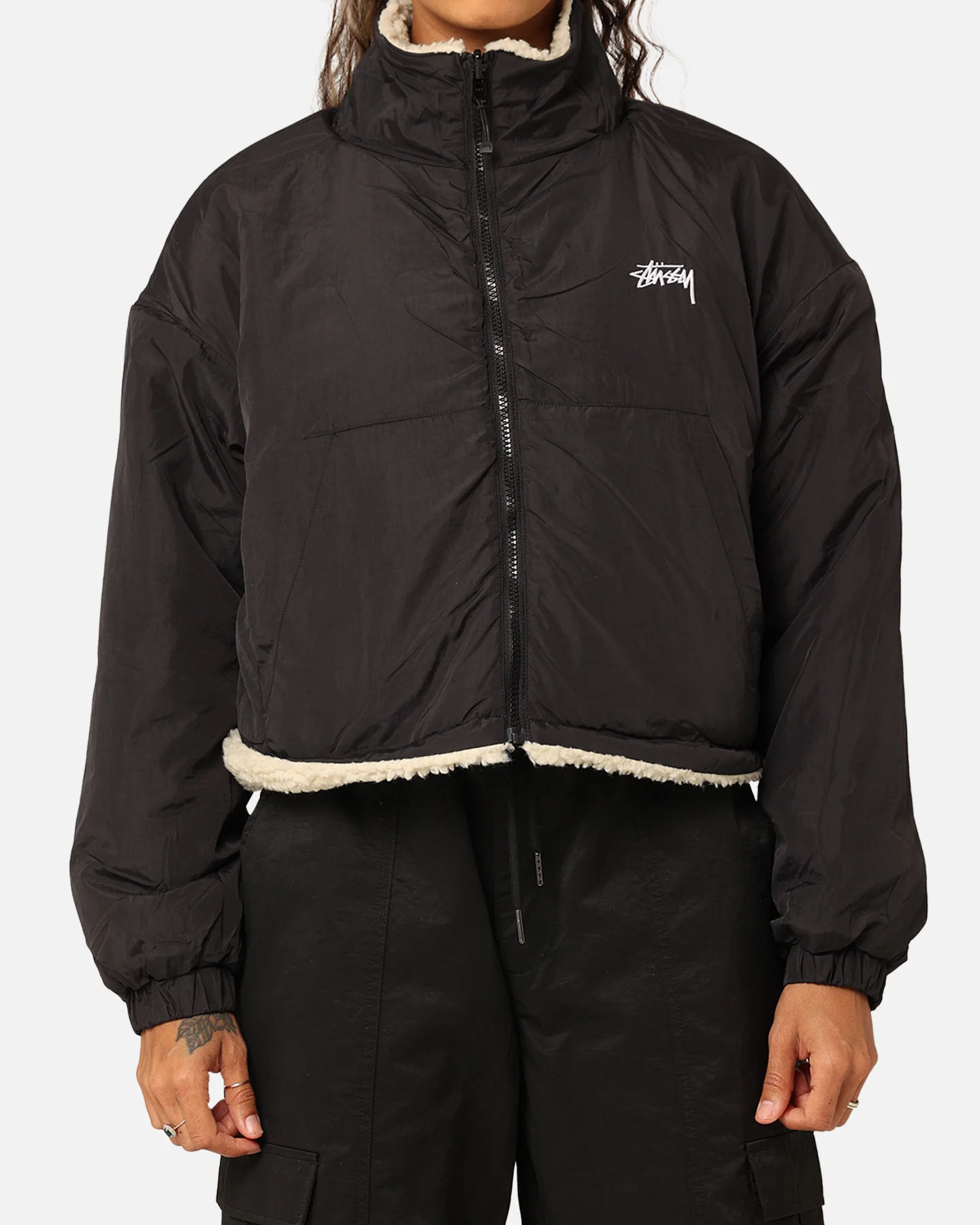 Stussy Women's 8 Ball Reversible Cropped Work Jacket Black - Image 5