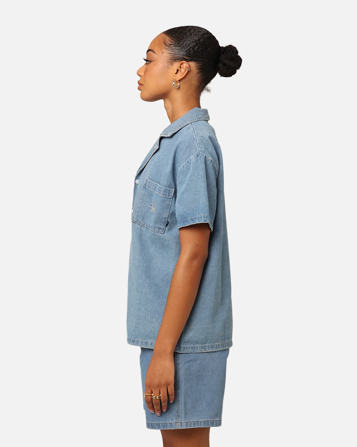Stussy Women's Denim Oversized T-Shirt Mid Blue - Image 6