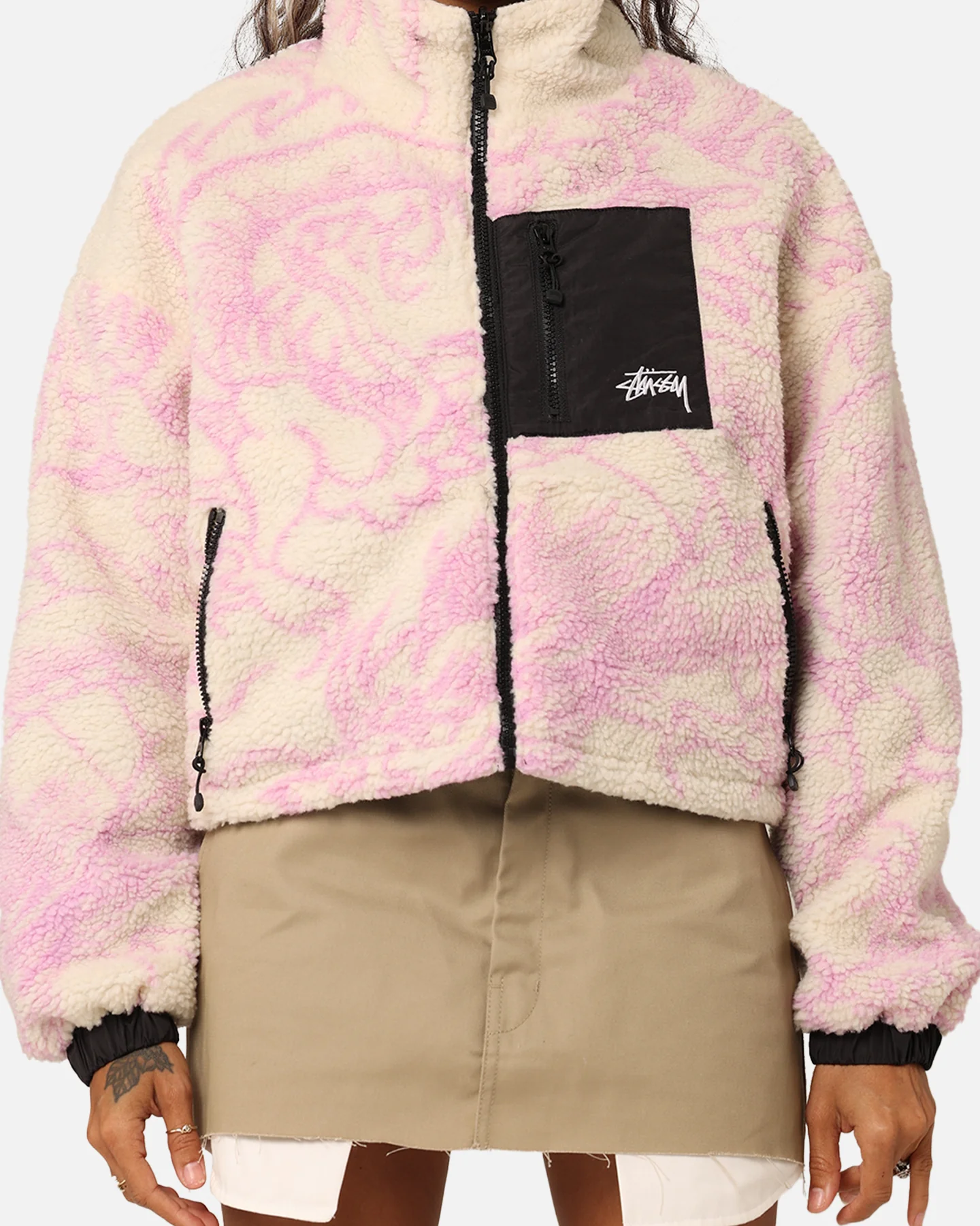 Stussy Women's Dragon Reversible Work Jacket Pink - Image 4